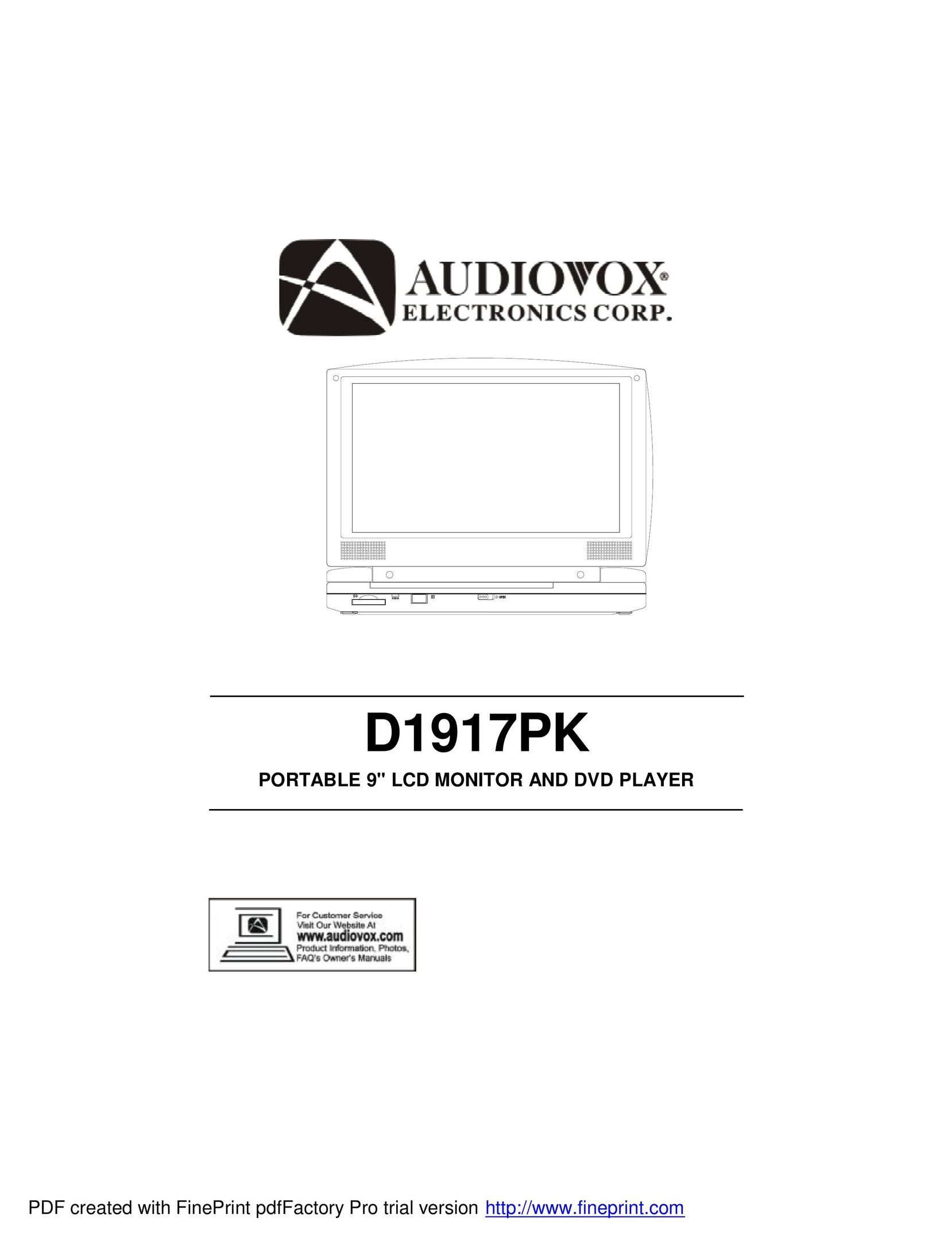 Audiovox D1917PK DVD Player User Manual