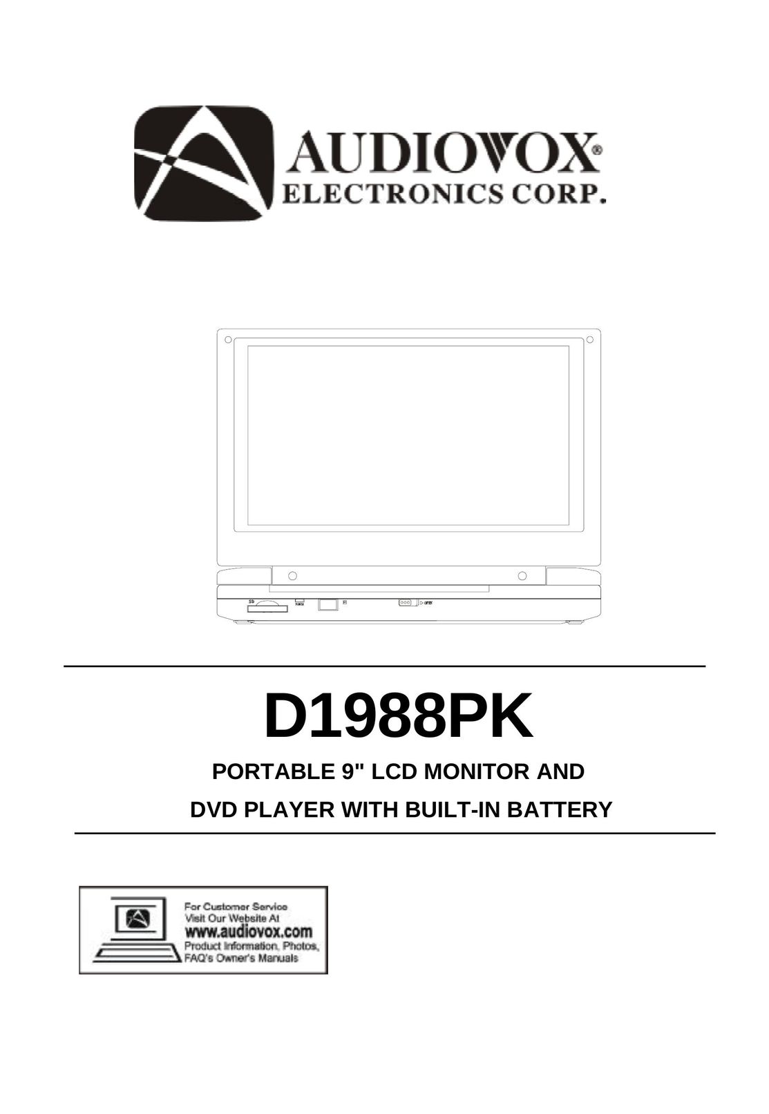 Audiovox D1988PK DVD Player User Manual