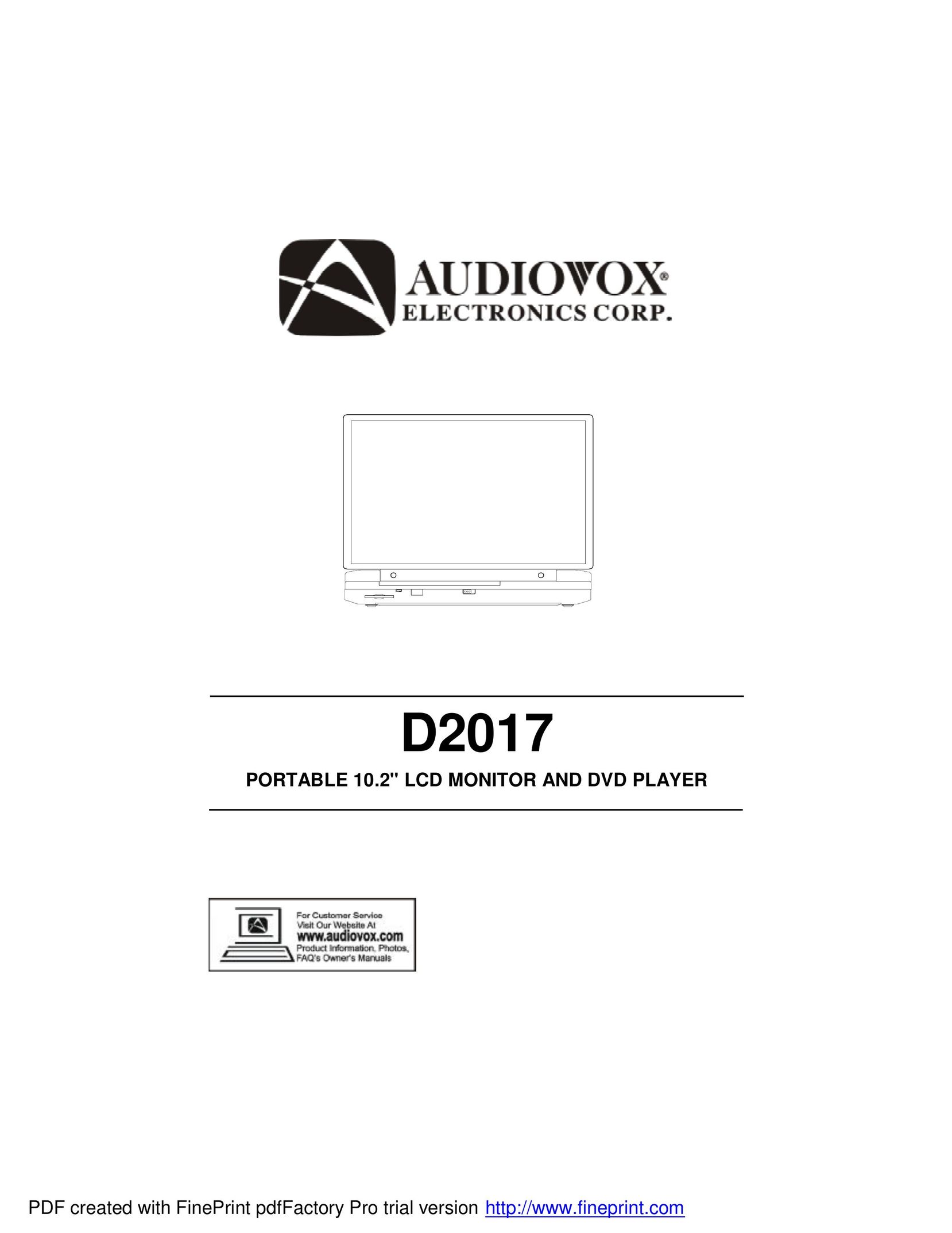 Audiovox D2017 DVD Player User Manual