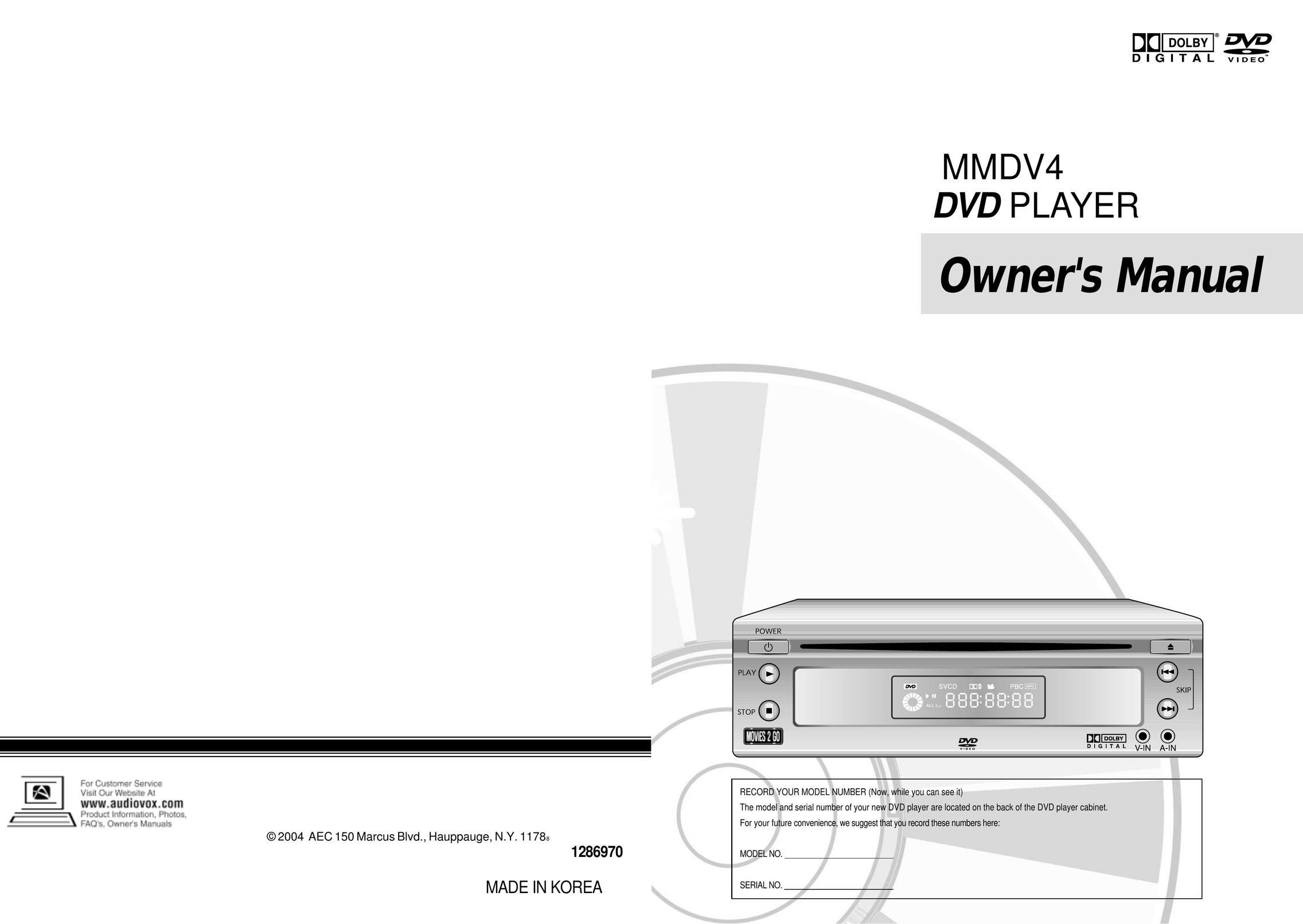 Audiovox MMDV4 DVD Player User Manual