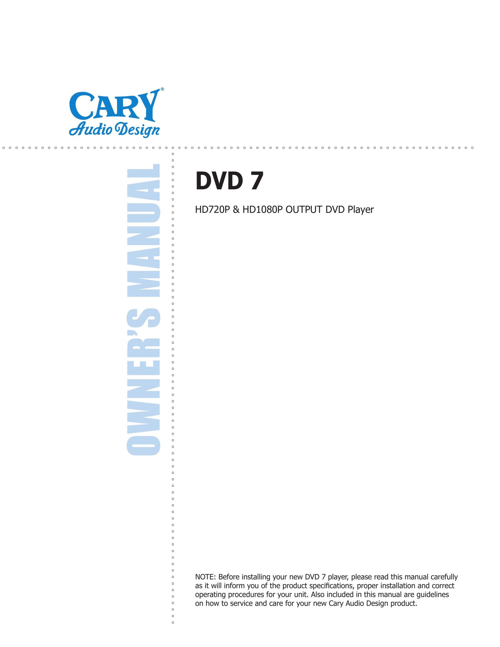 Cary Audio Design HD1080P DVD Player User Manual