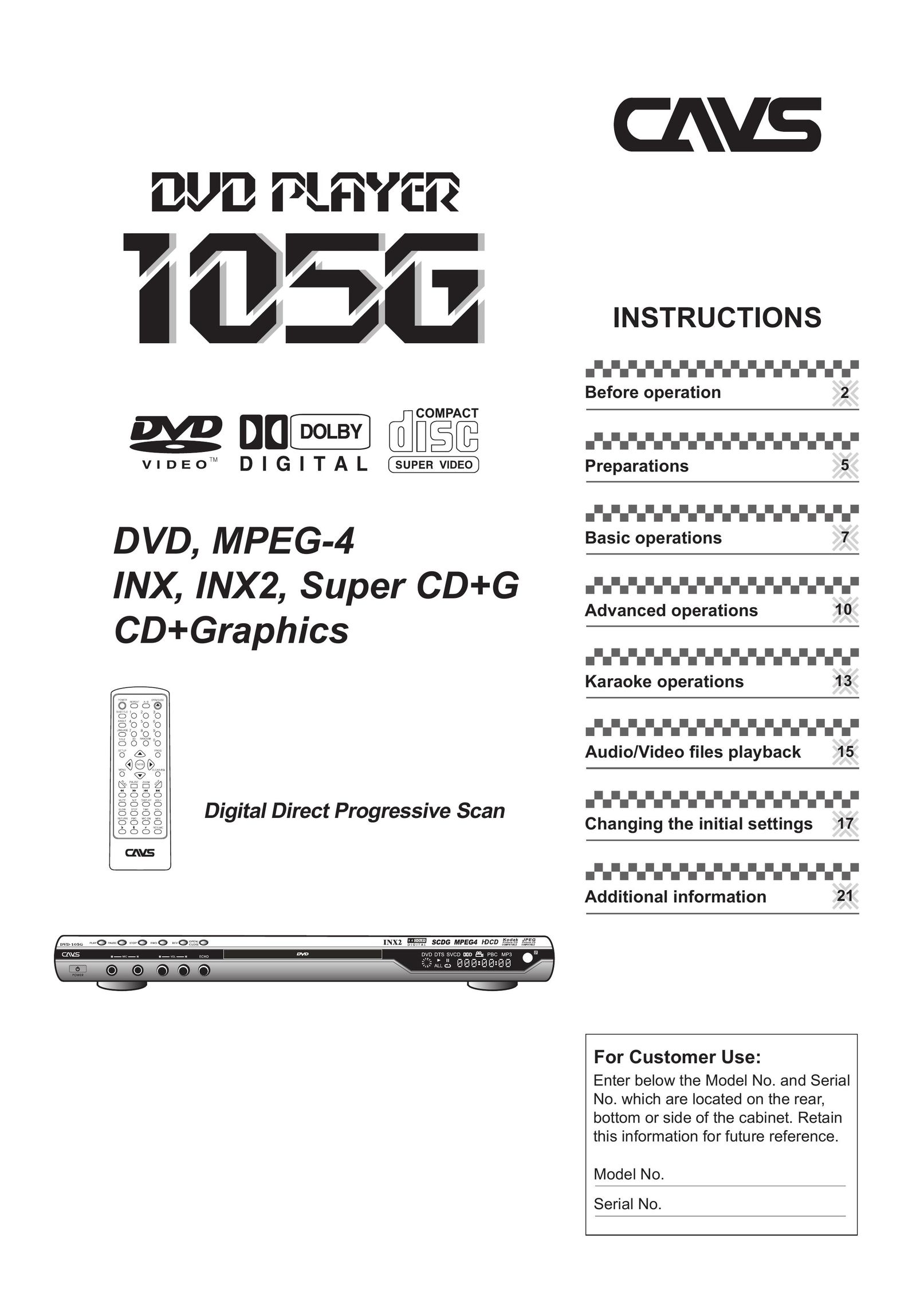 CAVS 105G DVD Player User Manual