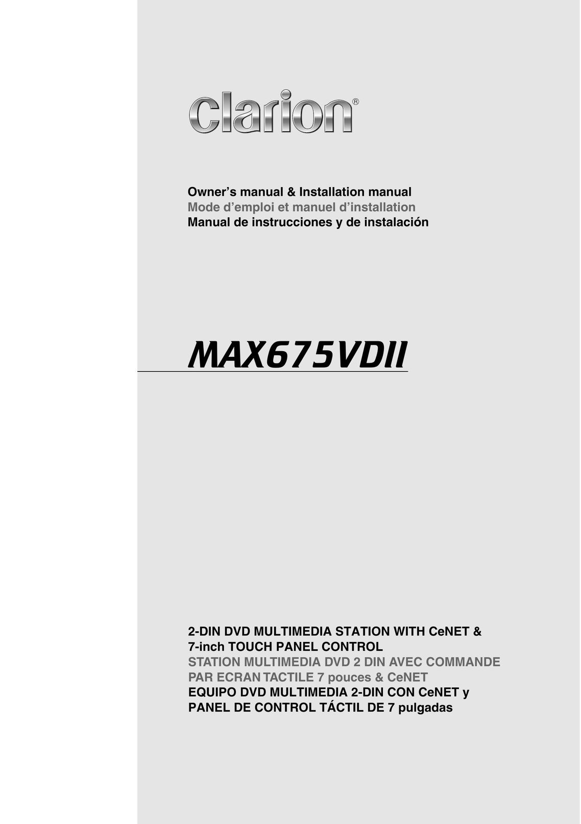 Clarion MAX675VDII DVD Player User Manual