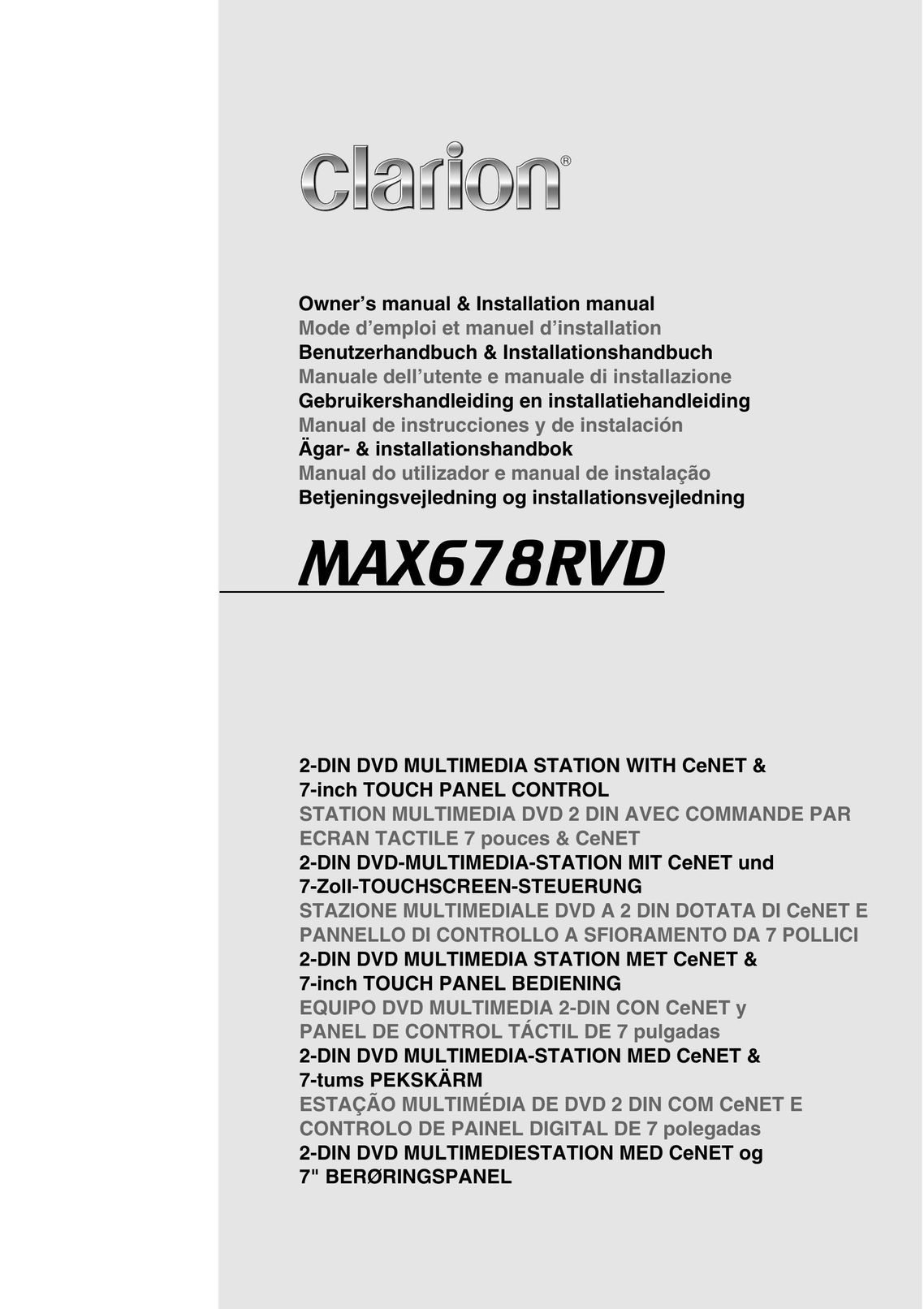 Clarion MAX678RVD DVD Player User Manual