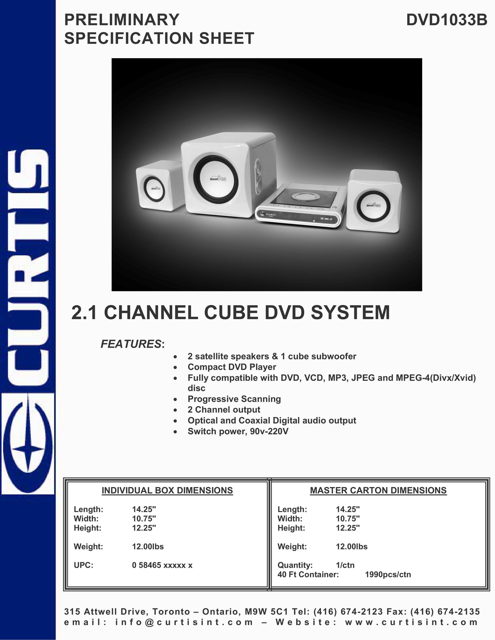Curtis DVD1033B DVD Player User Manual