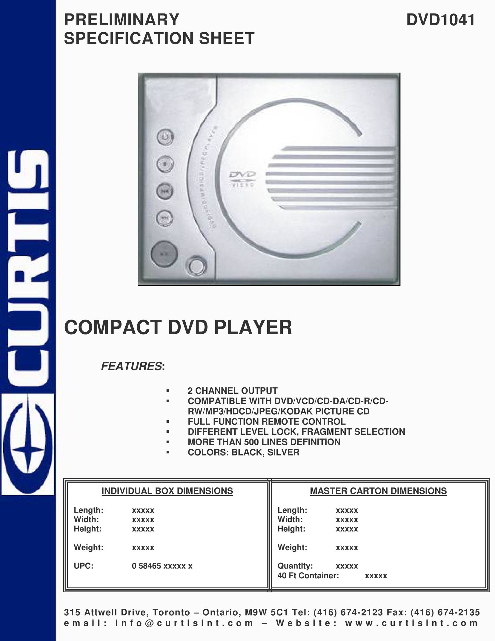Curtis DVD1041 DVD Player User Manual