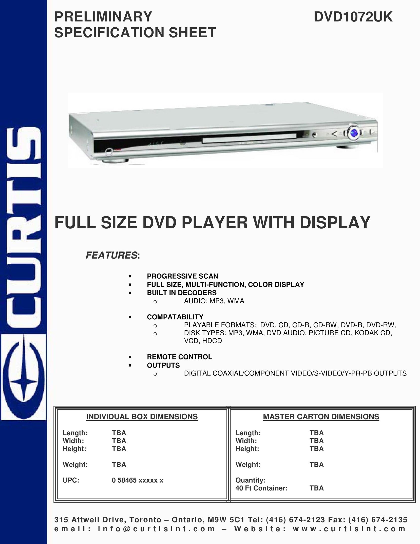 Curtis DVD1072UK DVD Player User Manual