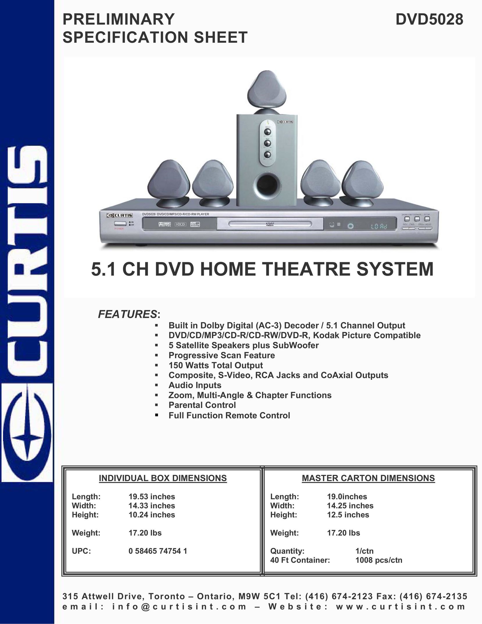 Curtis DVD5028 DVD Player User Manual