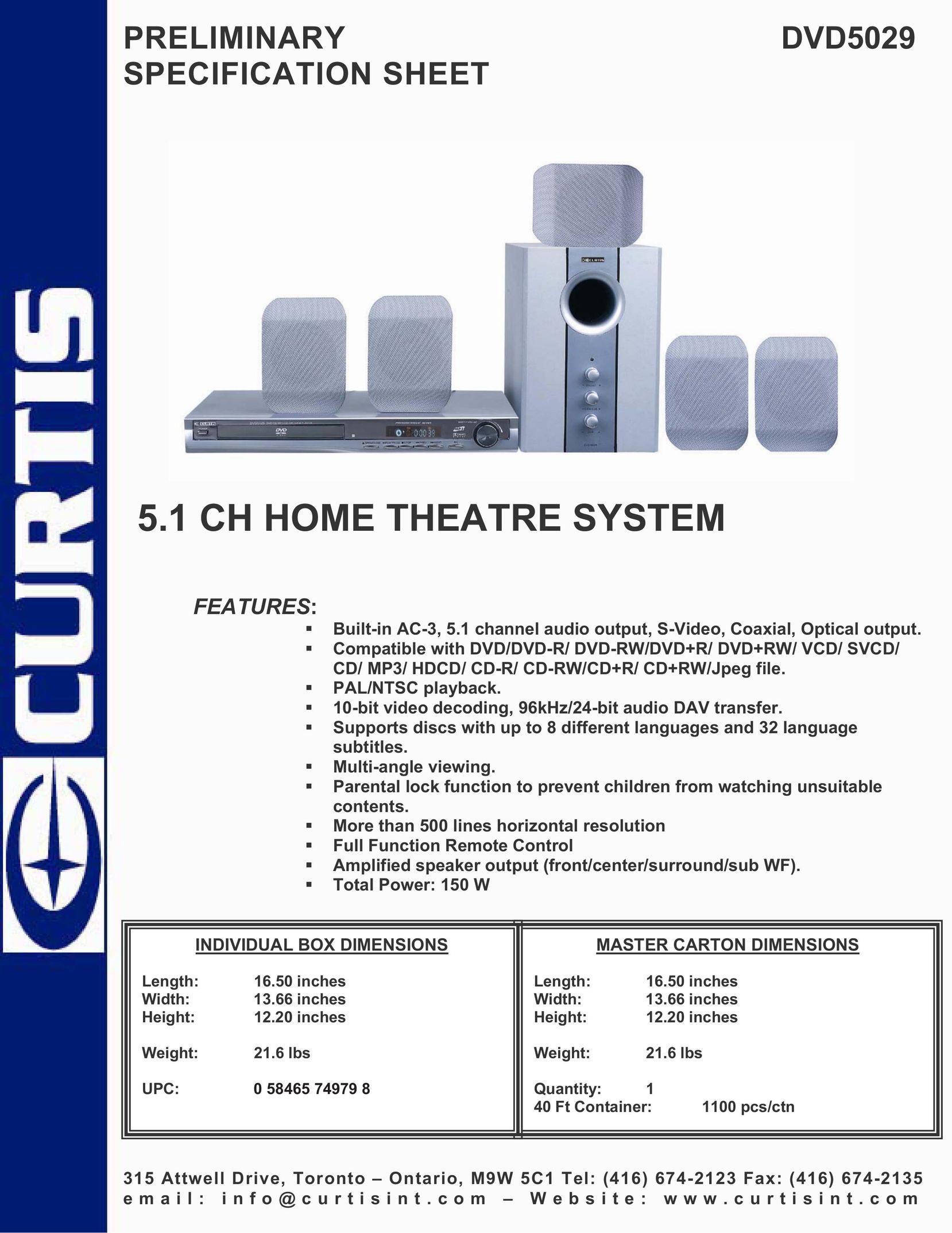 Curtis DVD5029 DVD Player User Manual