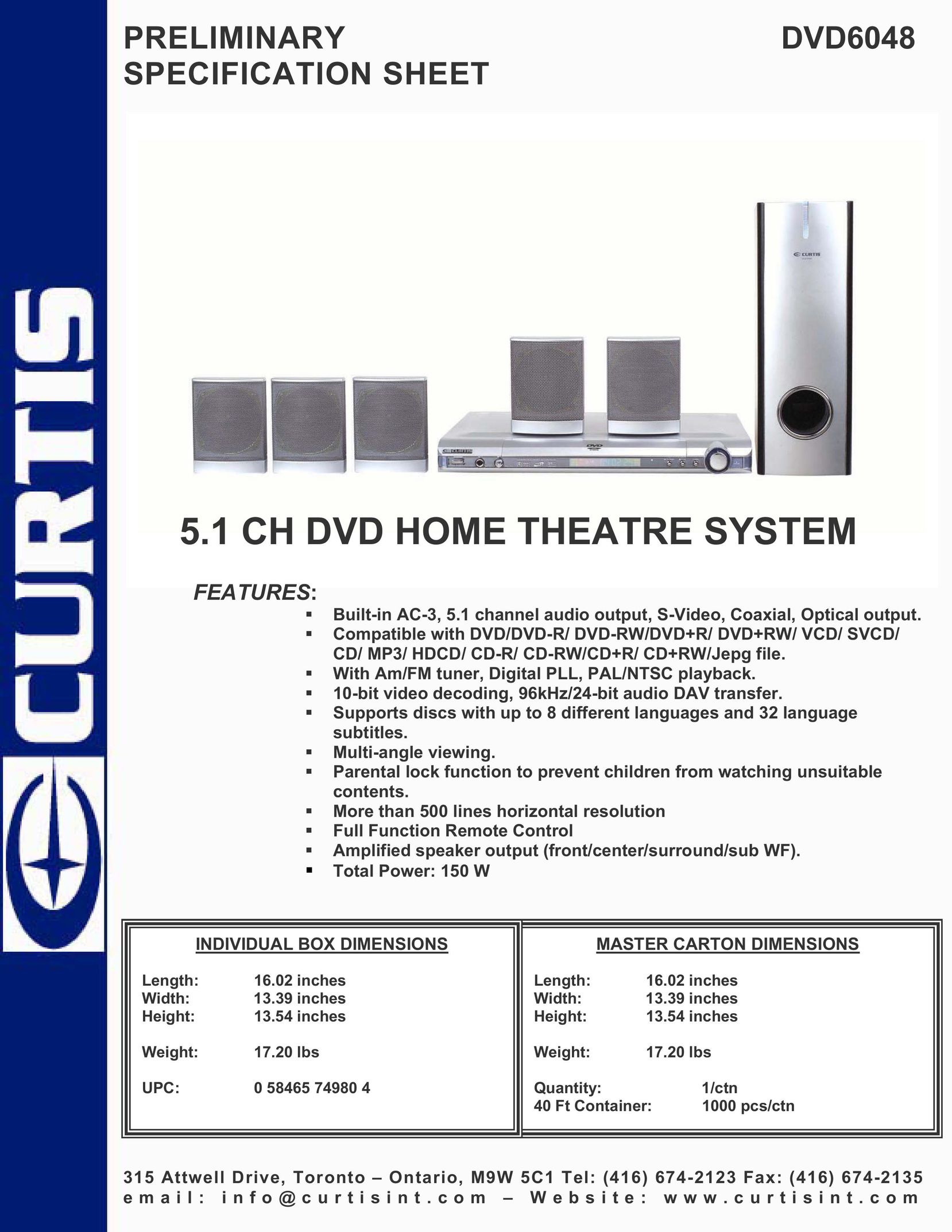 Curtis DVD6048 DVD Player User Manual