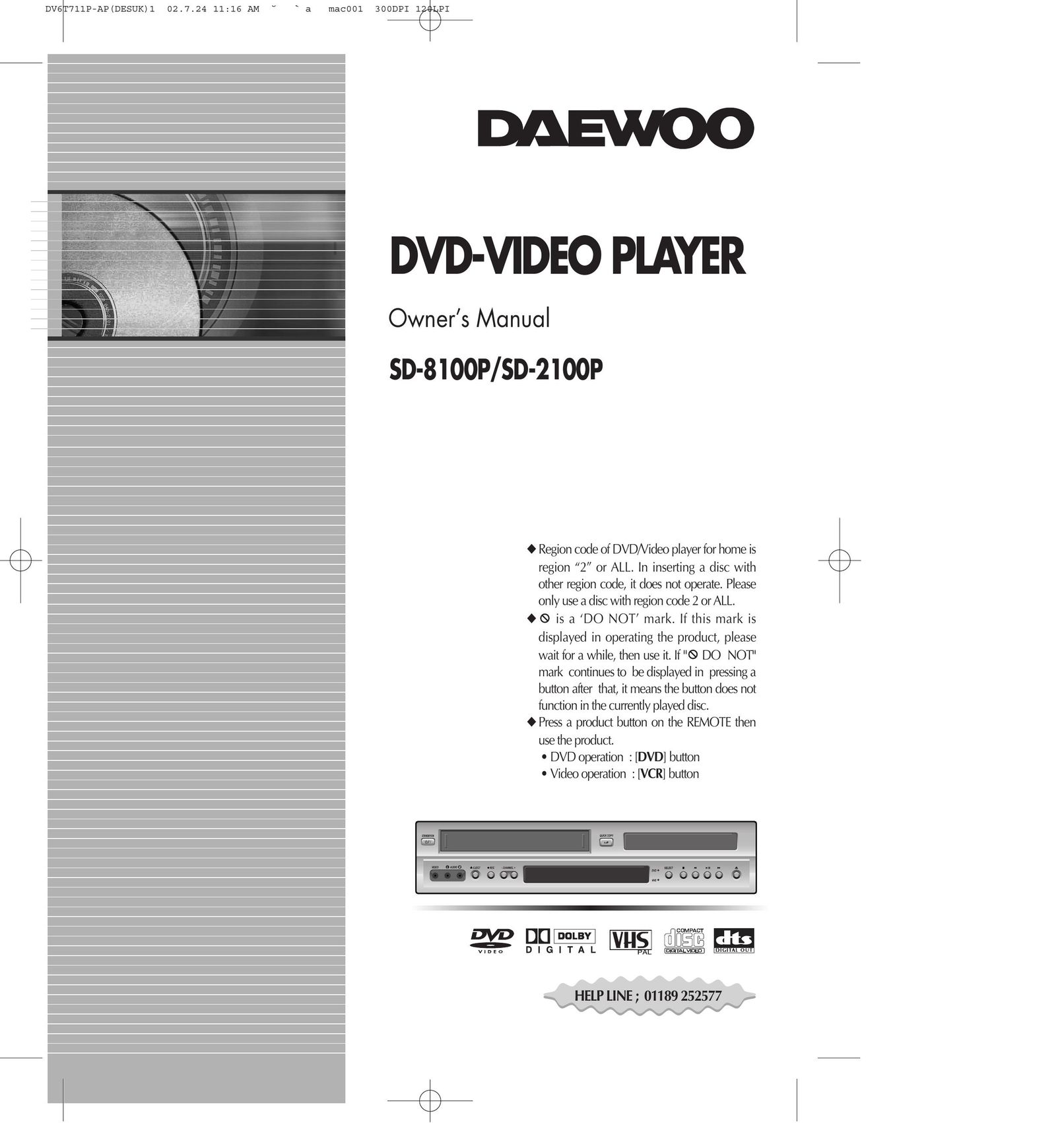 Daewoo SD-2100P DVD Player User Manual