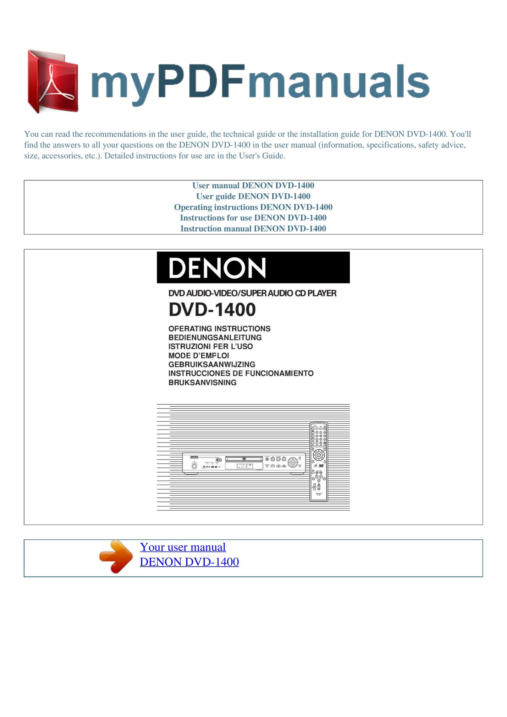 Denon DVD-1400 DVD Player User Manual