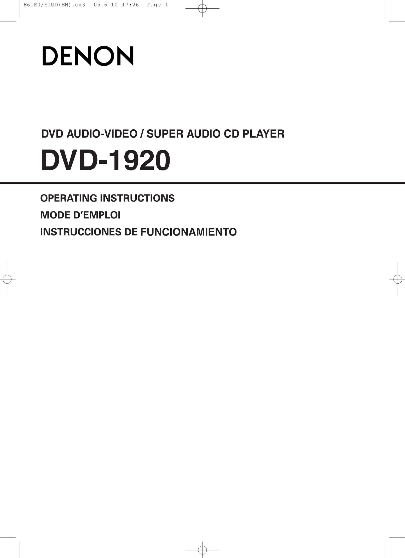 Denon DVD-1920 DVD Player User Manual