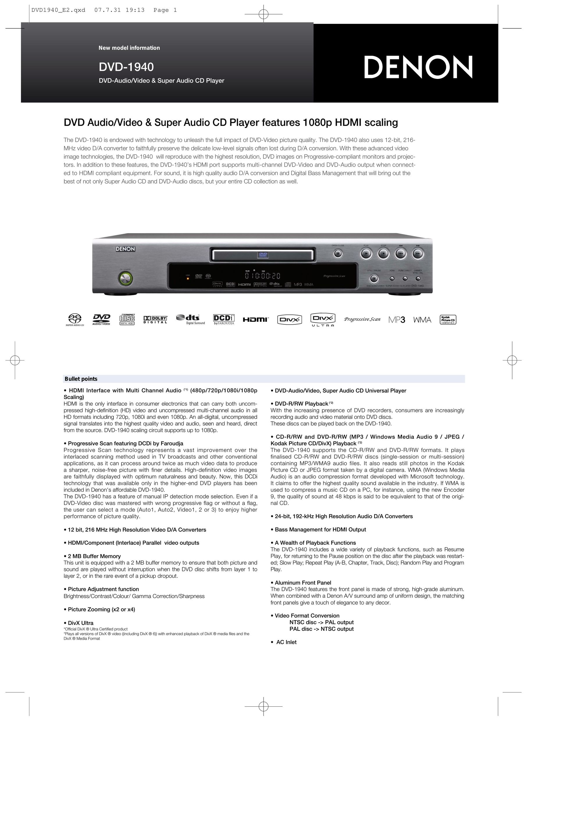 Denon DVD-1940 DVD Player User Manual