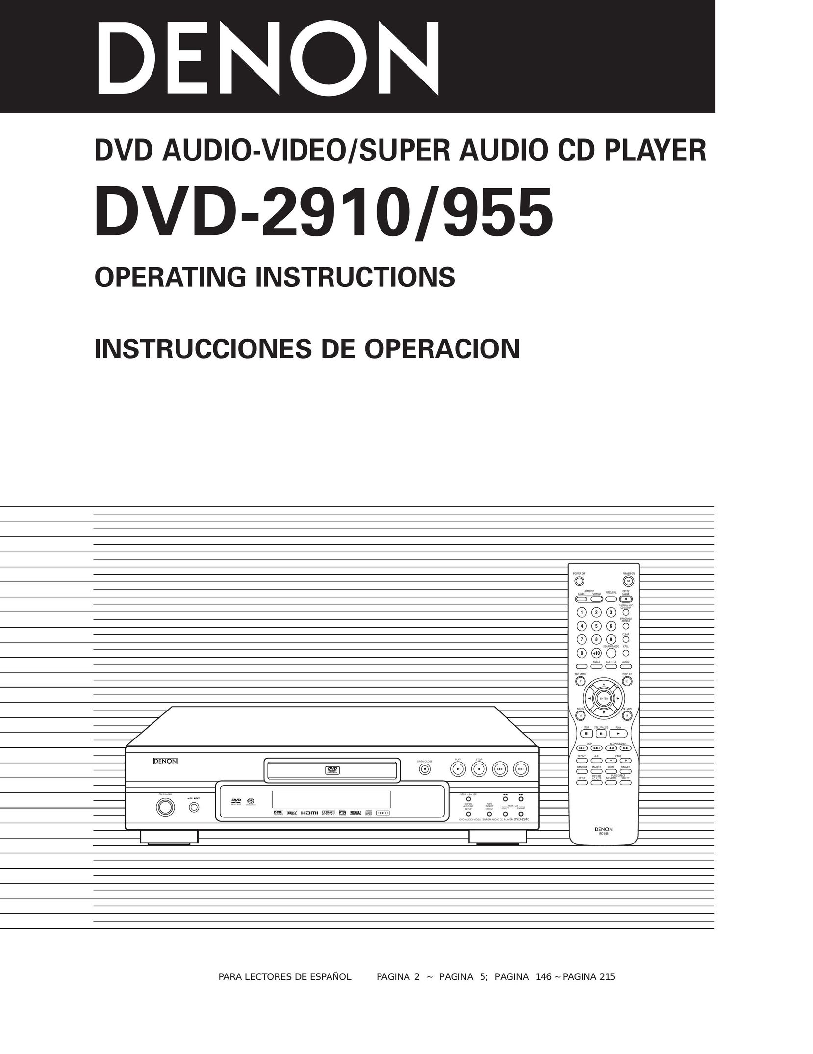 Denon DVD-2910/955 DVD Player User Manual