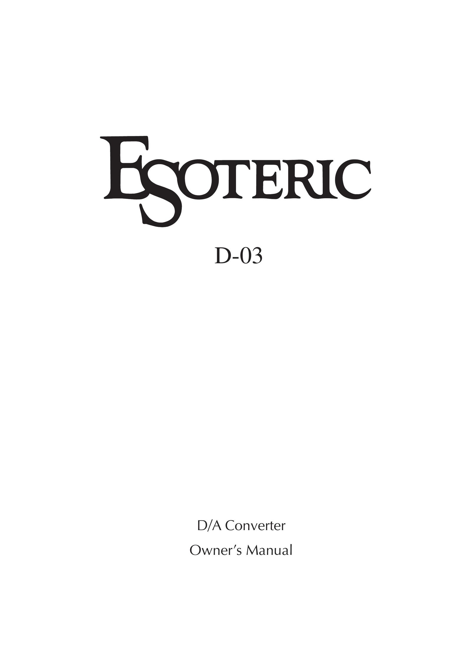 Esoteric D-03 DVD Player User Manual