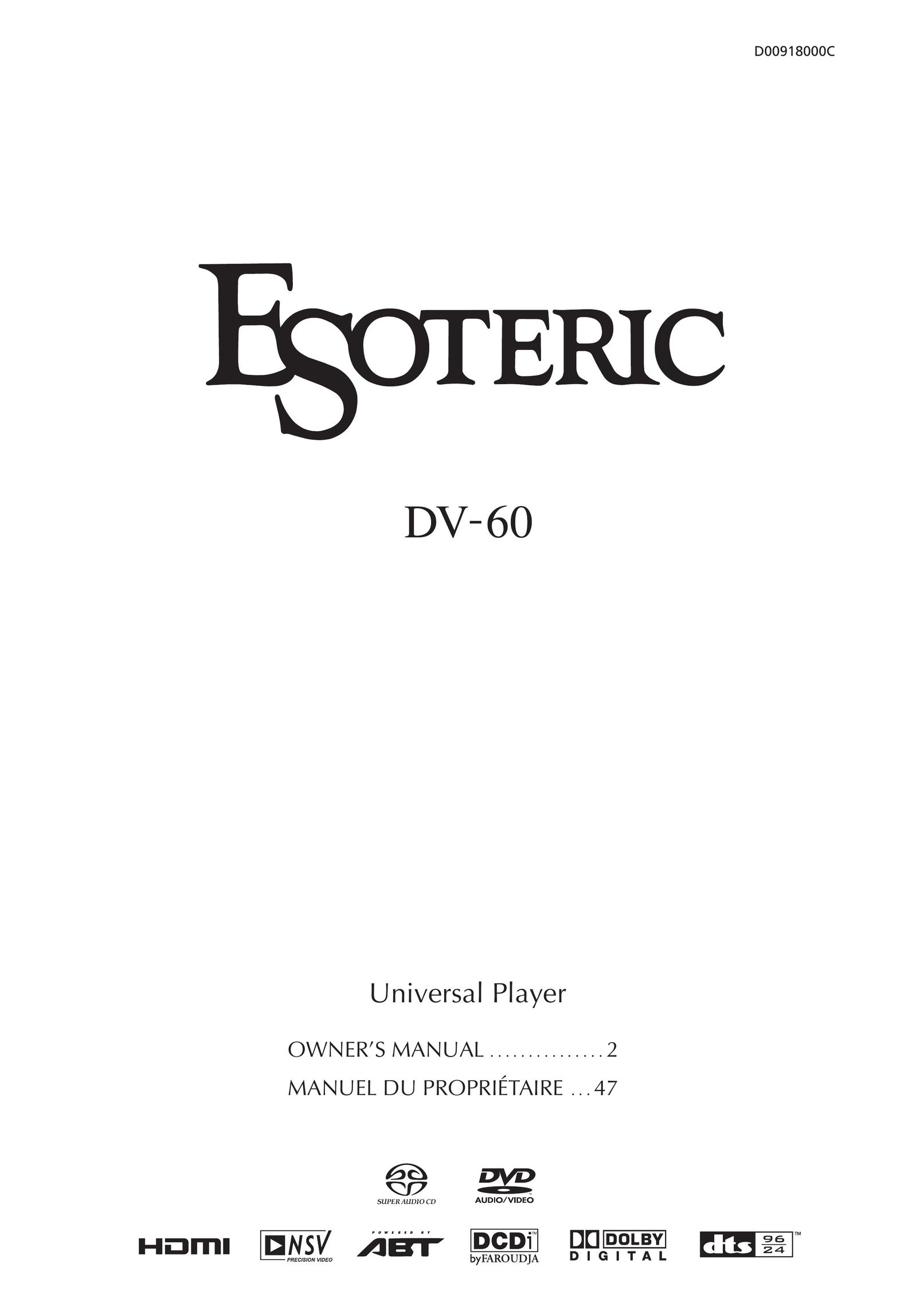 Esoteric DV-60 DVD Player User Manual