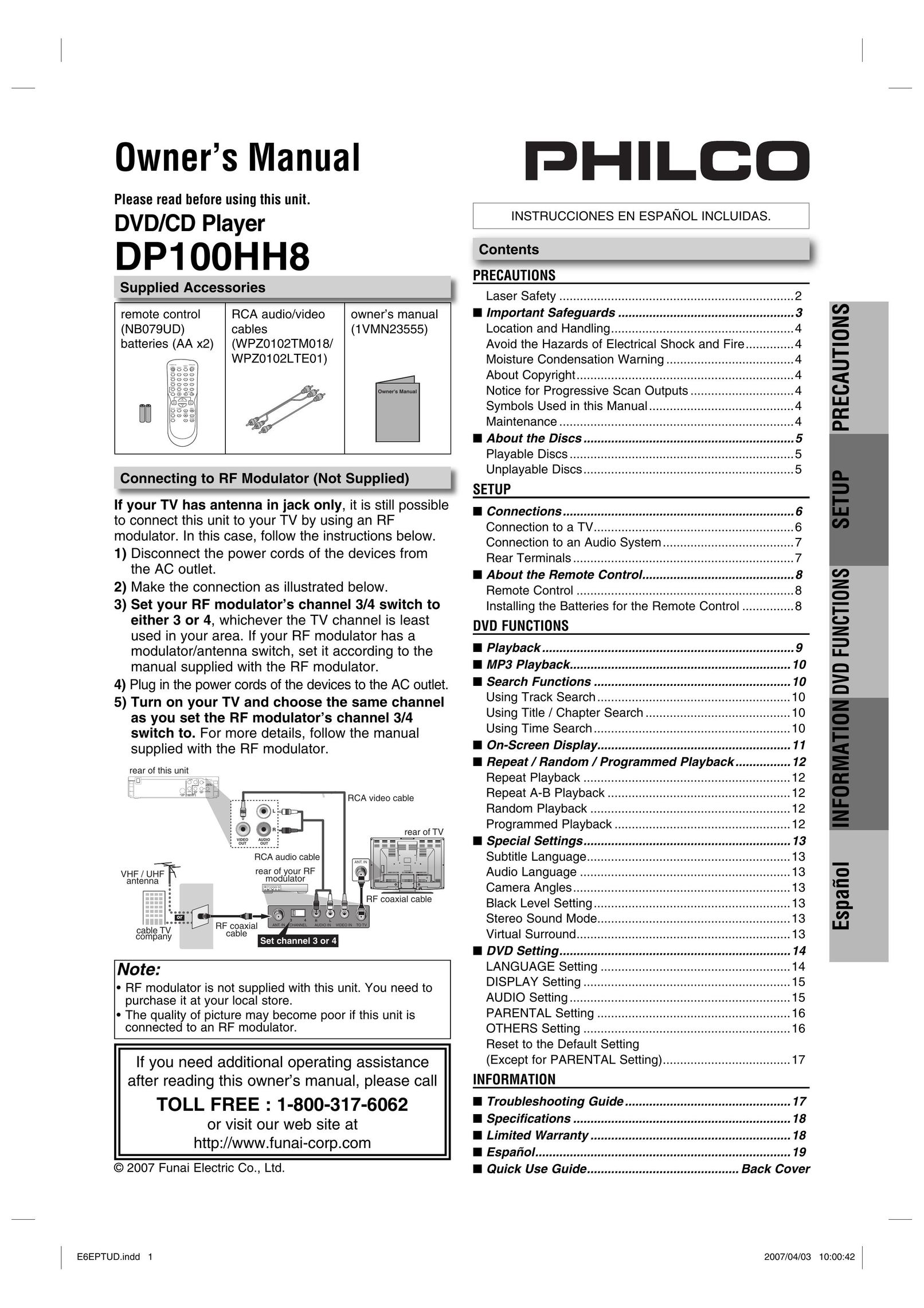 FUNAI DP100HH8 DVD Player User Manual