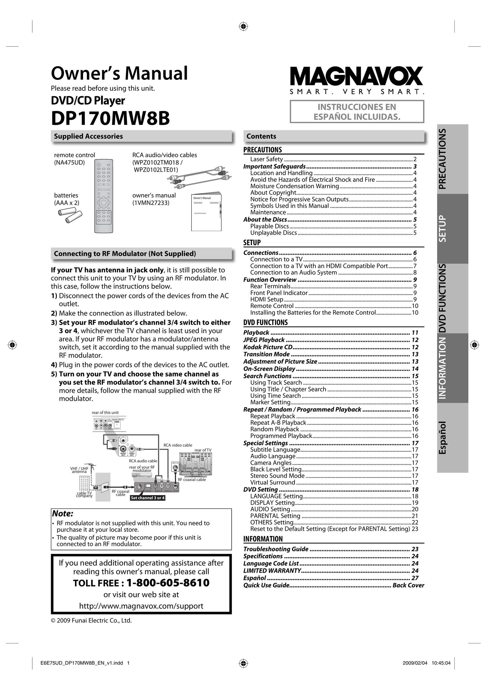 FUNAI DP170MW8B DVD Player User Manual