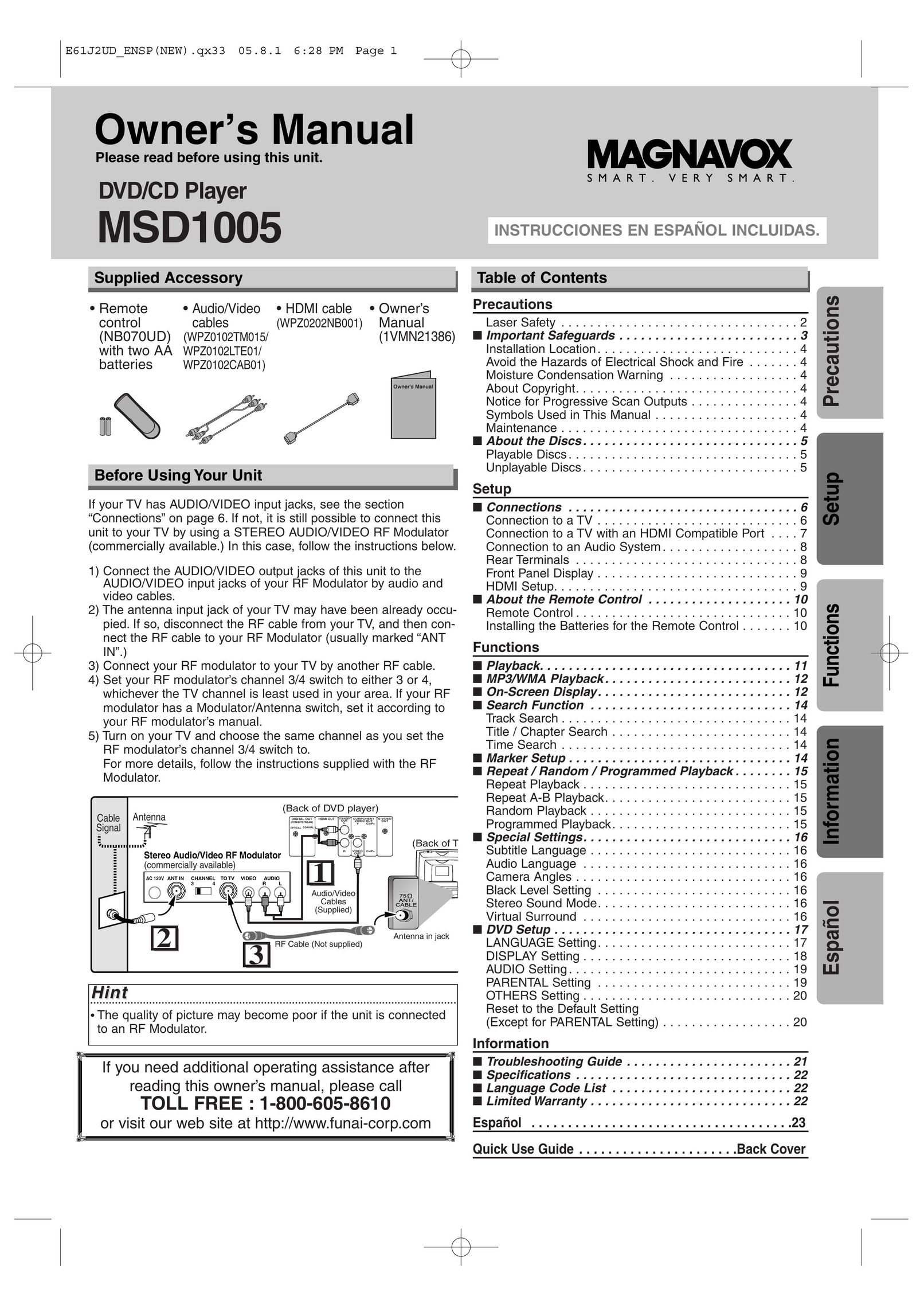 FUNAI MSD1005 DVD Player User Manual