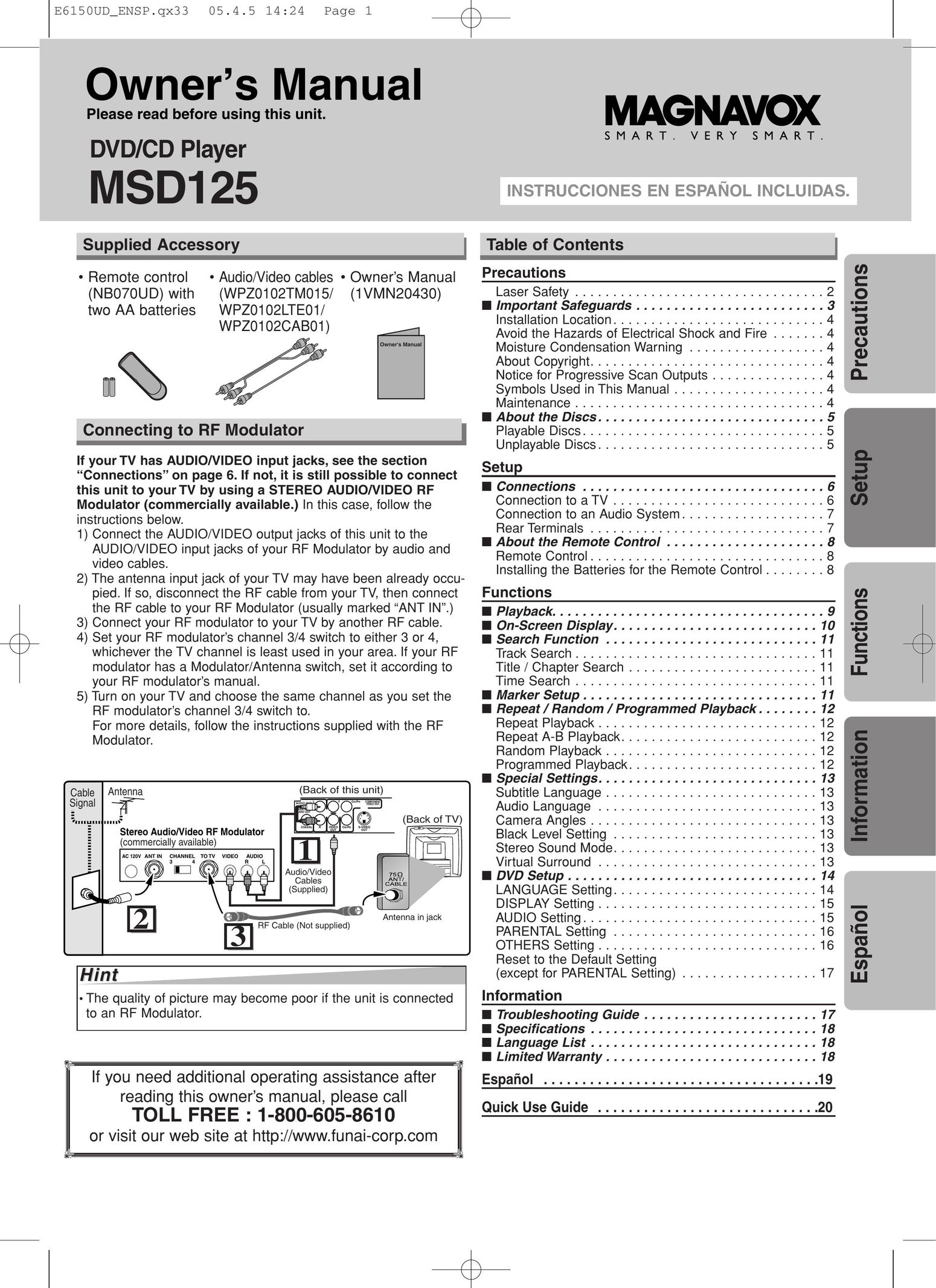 FUNAI MSD125 DVD Player User Manual