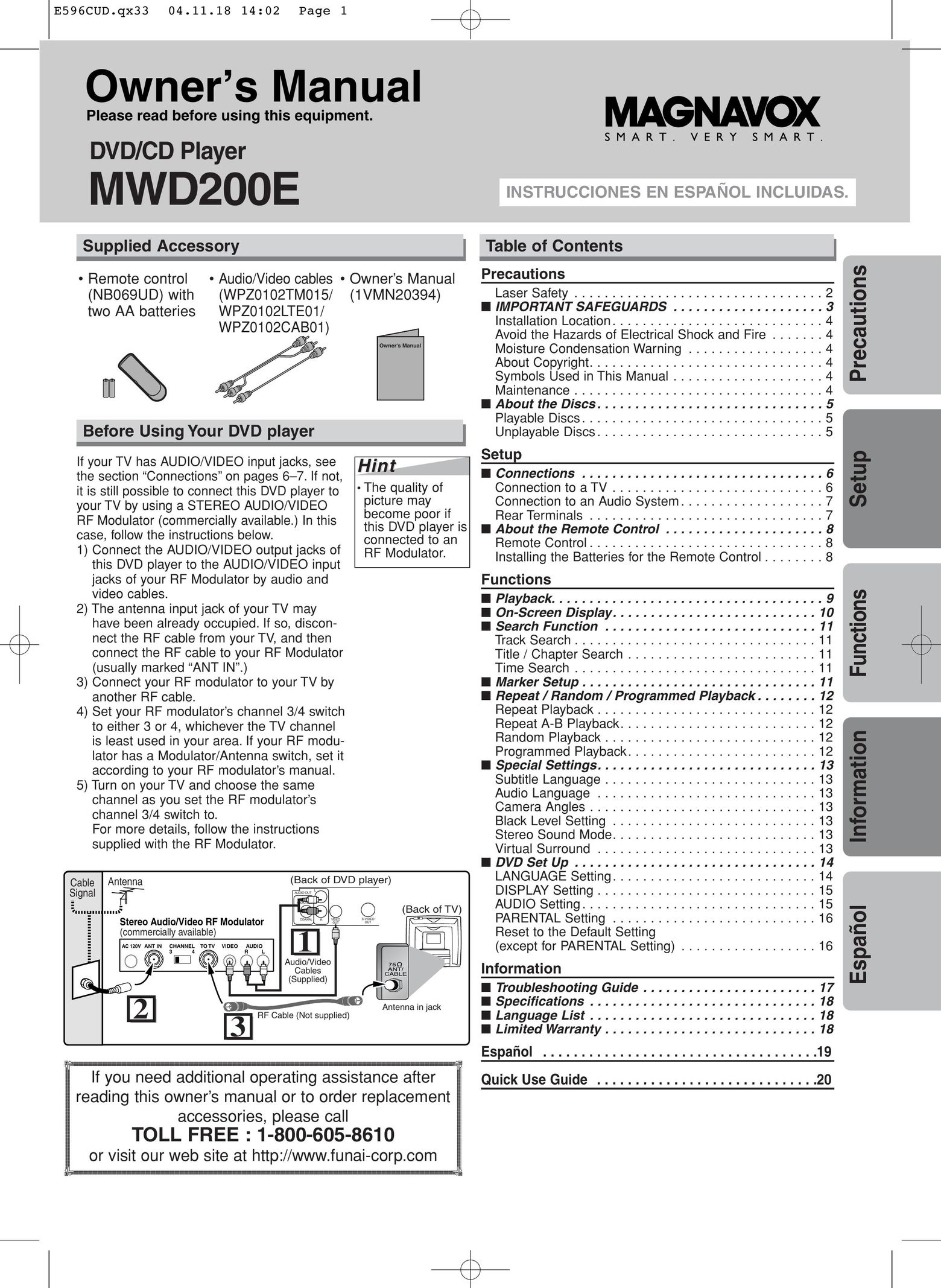 FUNAI MWD200E DVD Player User Manual