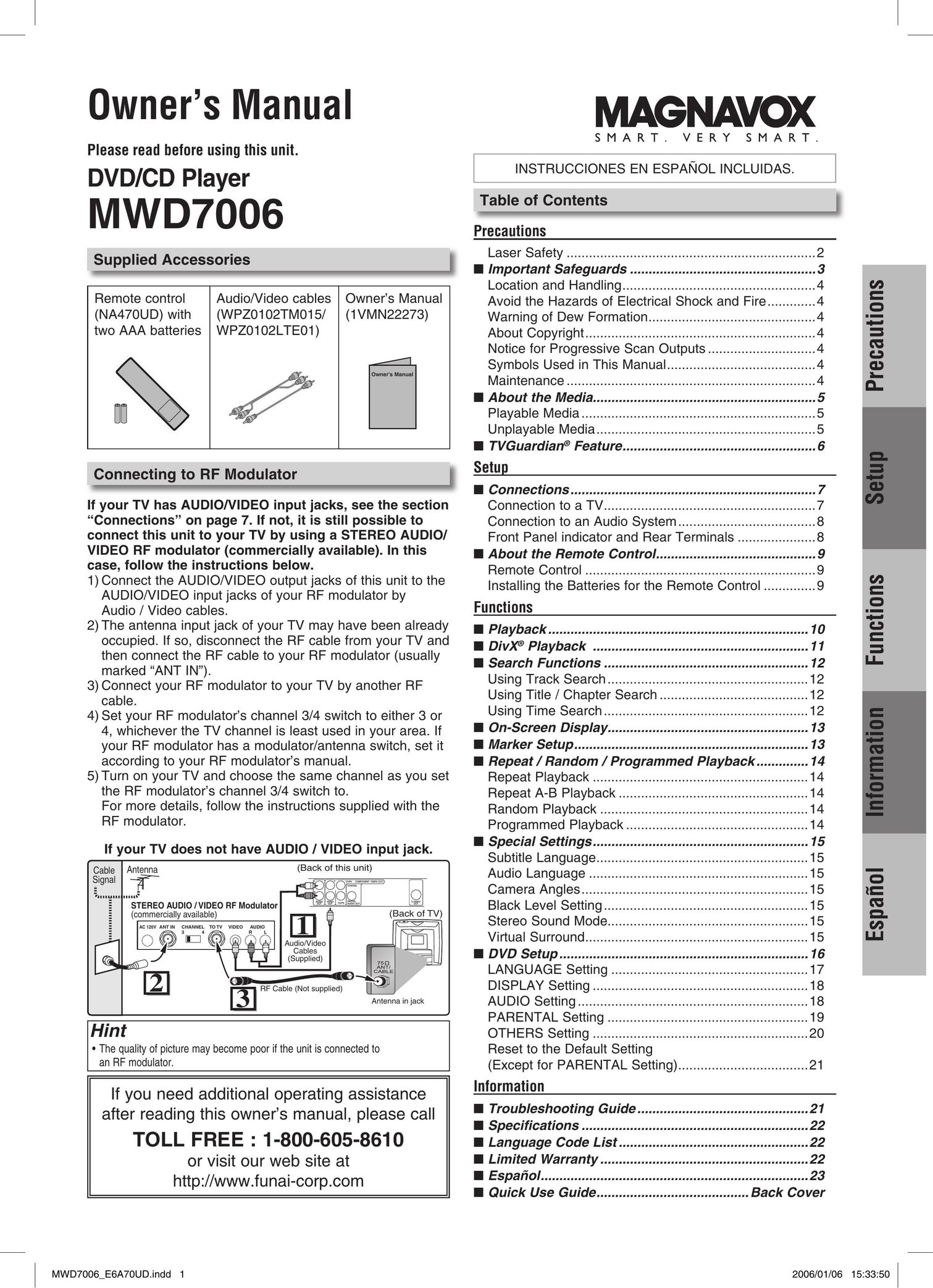 FUNAI MWD7006 DVD Player User Manual