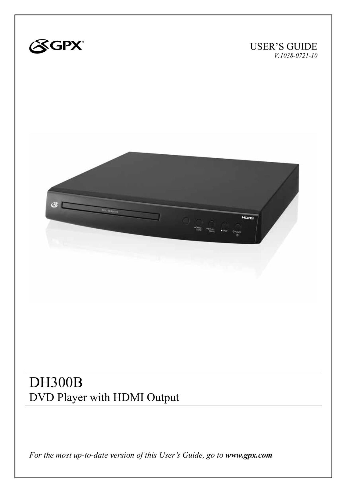 GPX 1038-0721-10 DVD Player User Manual