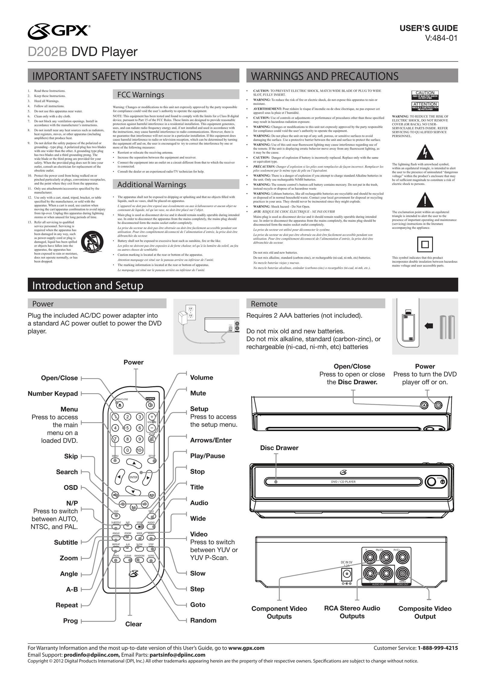GPX D202B DVD Player User Manual