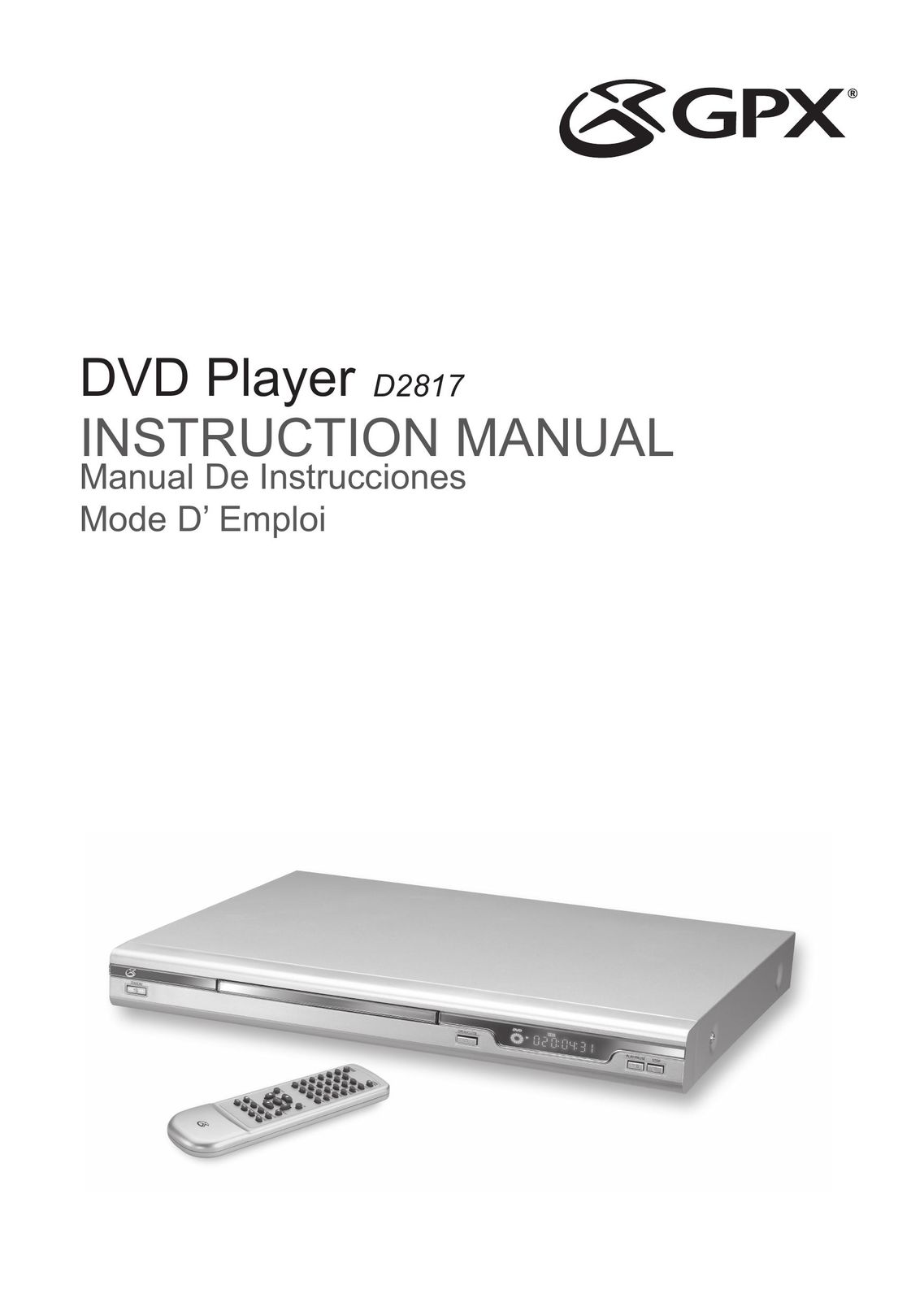GPX D2817 DVD Player User Manual