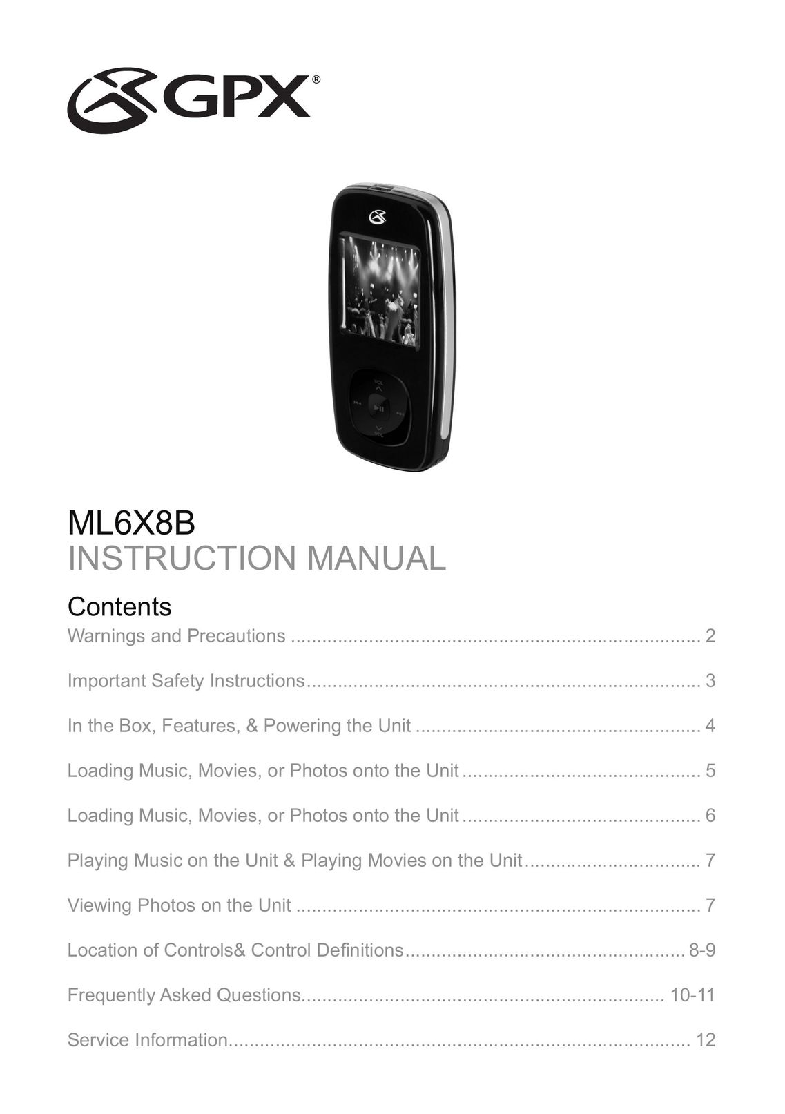GPX ML6X8B DVD Player User Manual