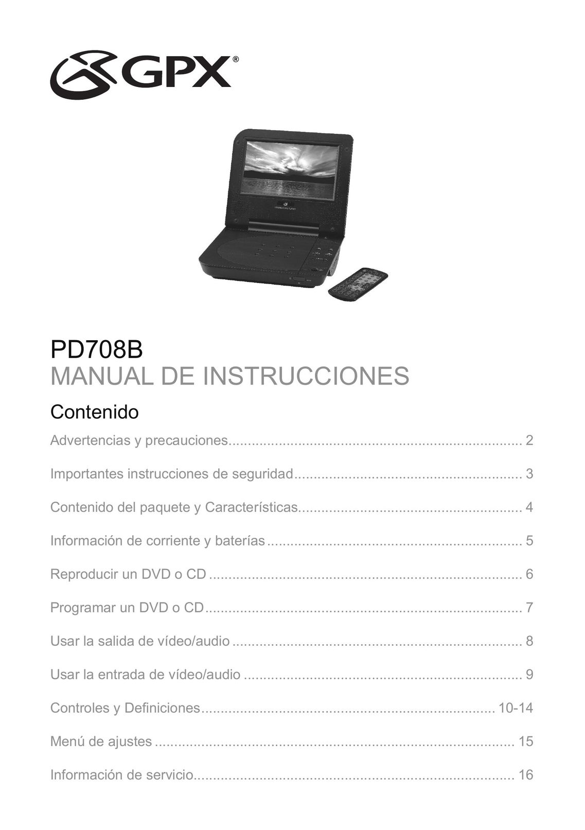 GPX PD708B DVD Player User Manual