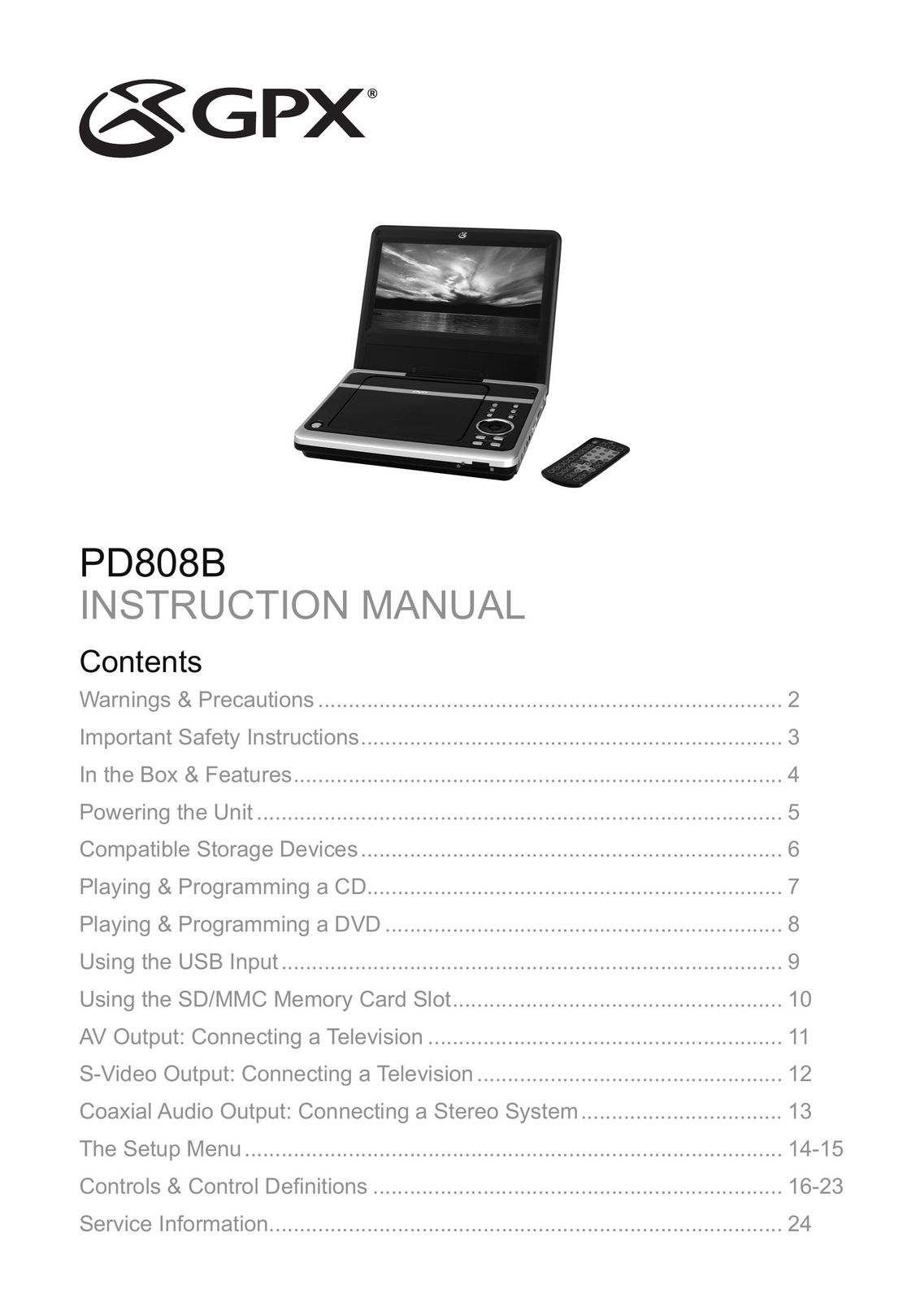 GPX PD808B DVD Player User Manual