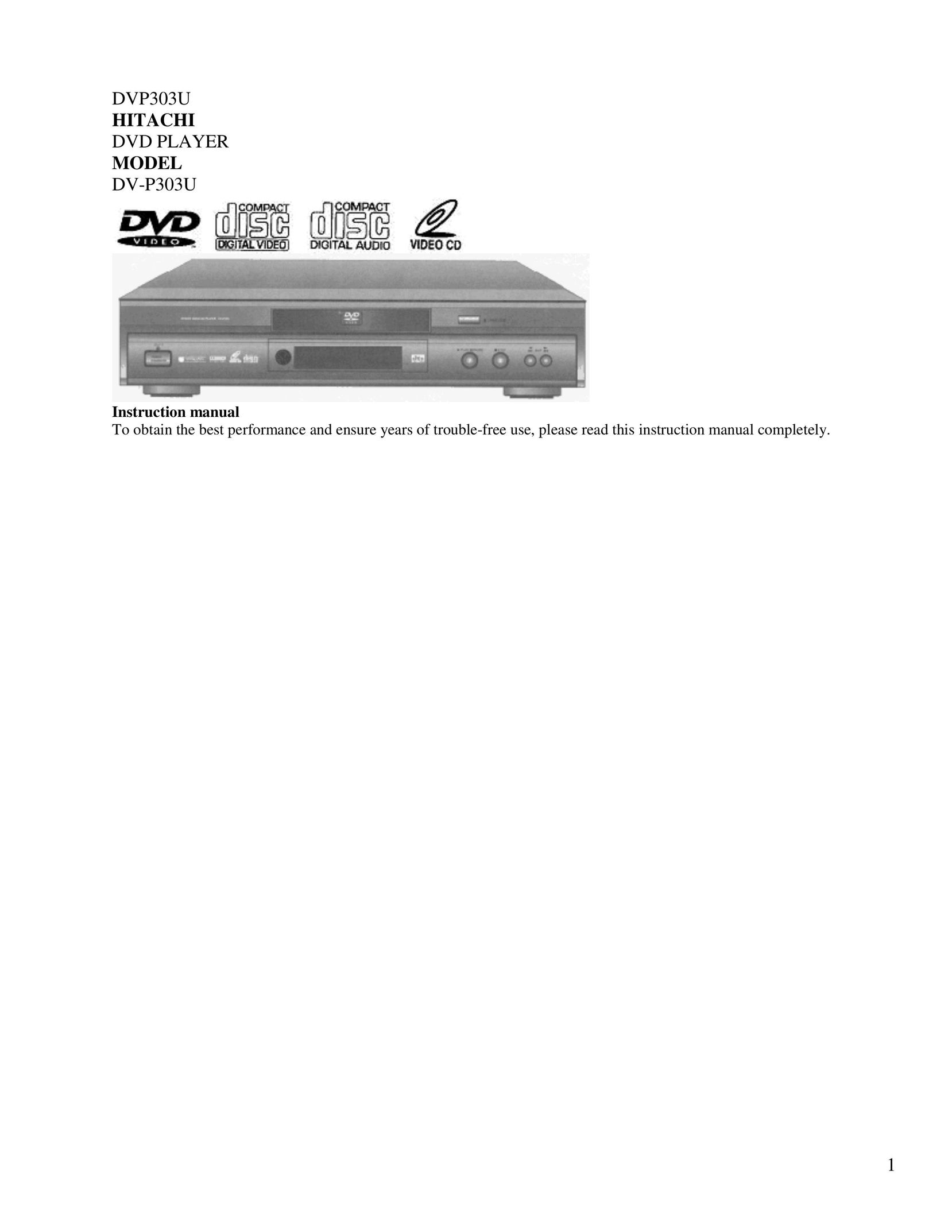 Hitachi DV-P303U DVD Player User Manual