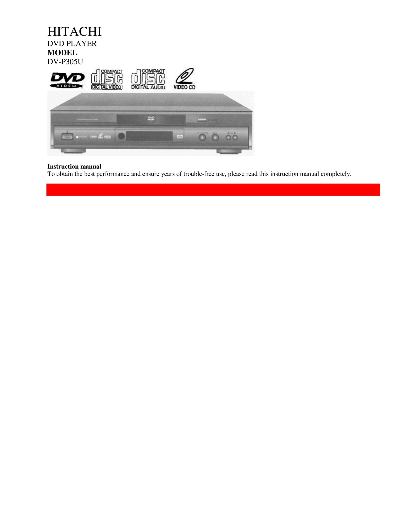 Hitachi DVP305U DVD Player User Manual