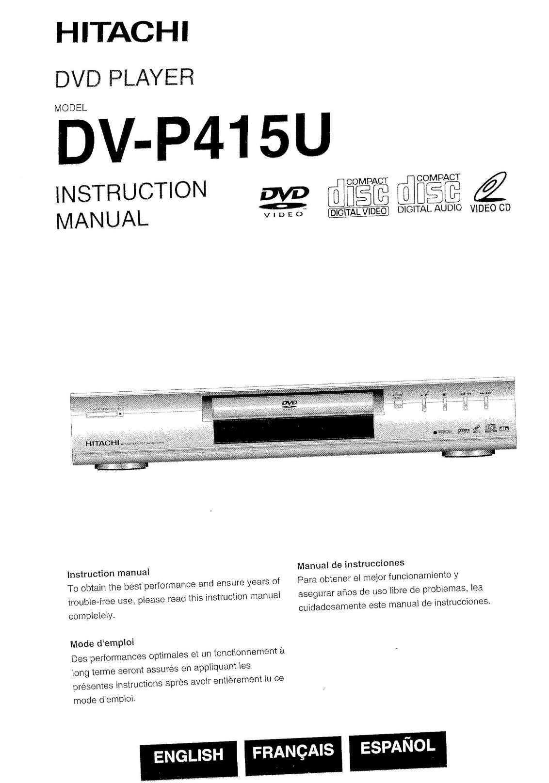 Hitachi DVP415U DVD Player User Manual