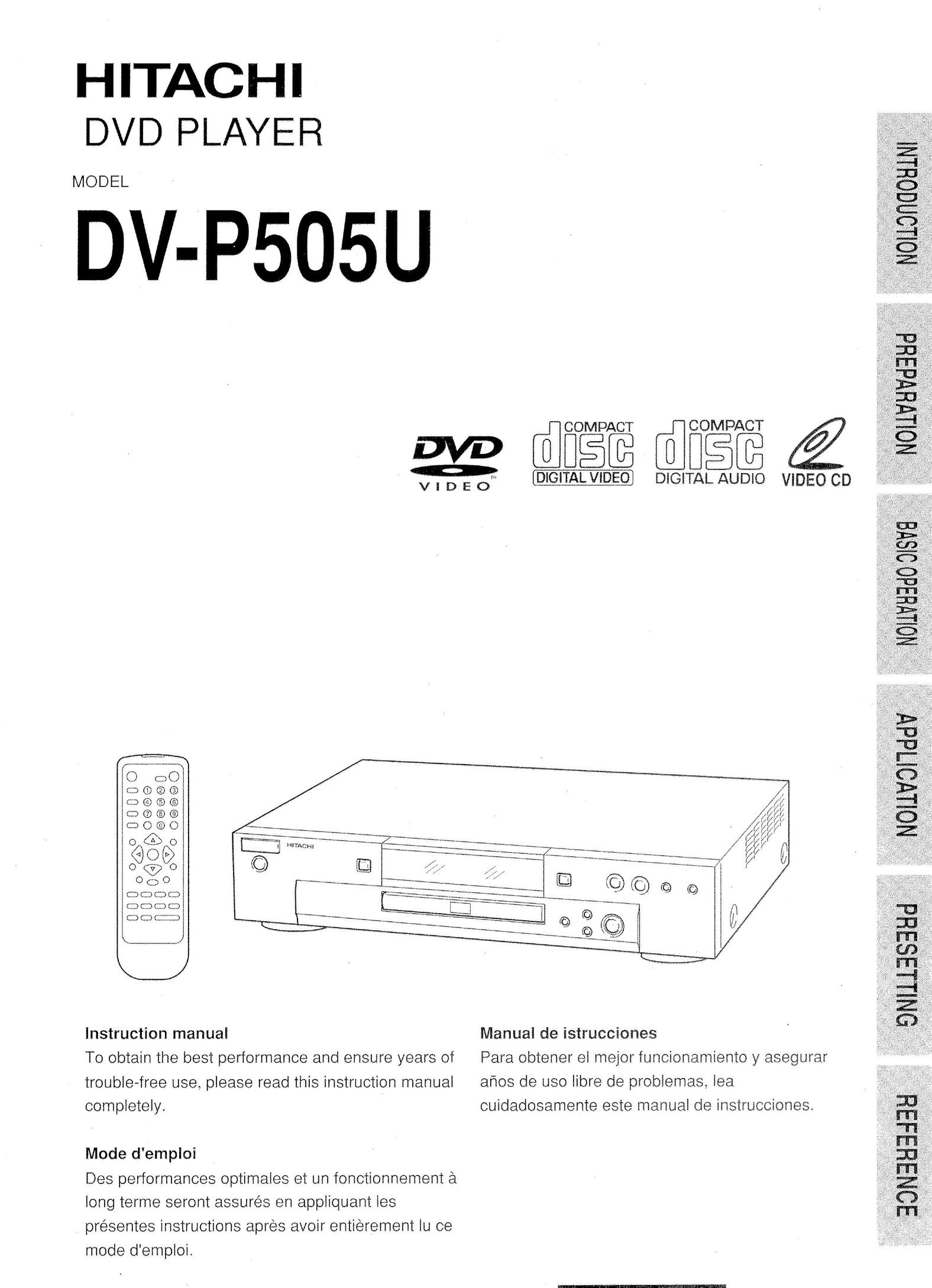 Hitachi DVP505U DVD Player User Manual