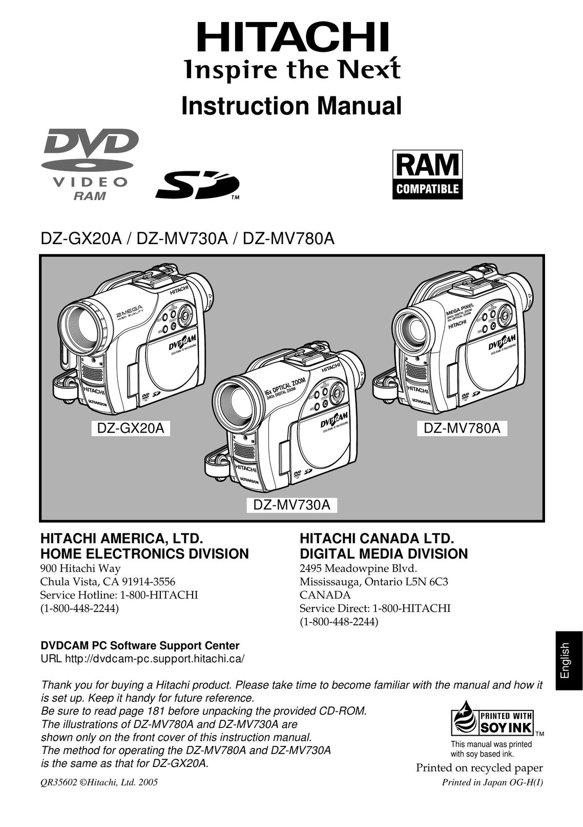 Hitachi DZ-MV780A DVD Player User Manual