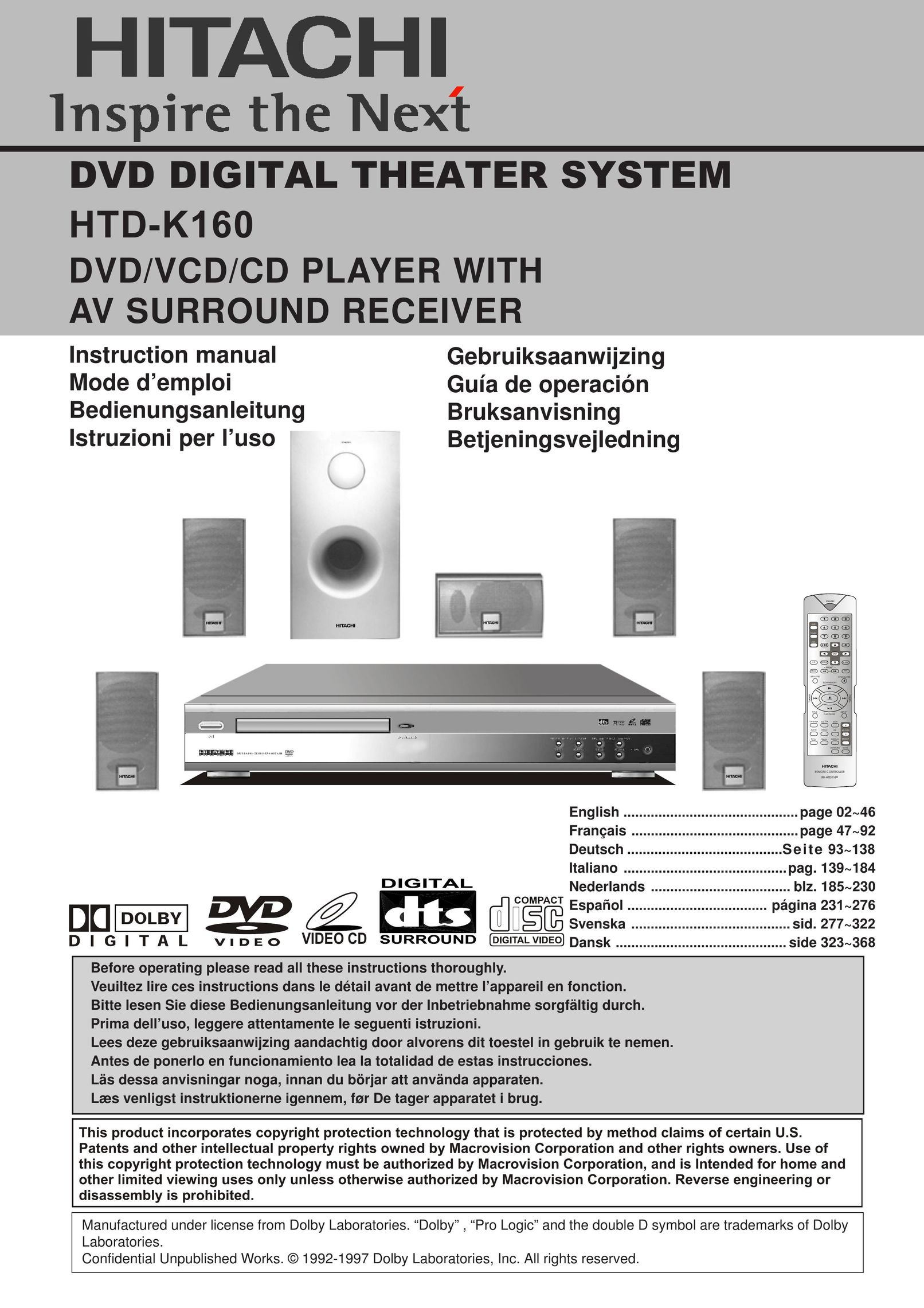 Hitachi HTD-K160 DVD Player User Manual