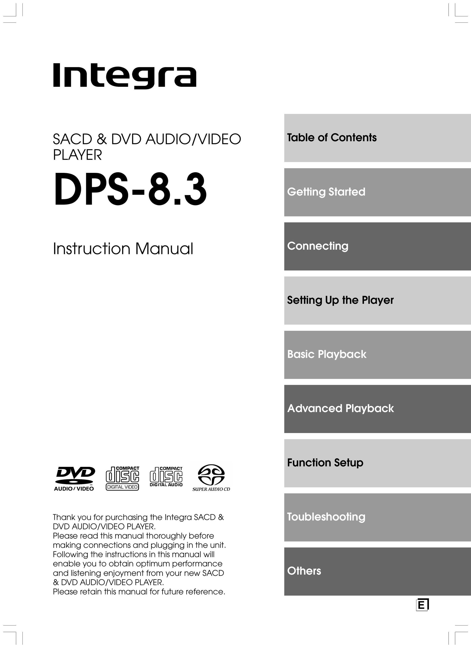 Integra DPS-8.3 DVD Player User Manual