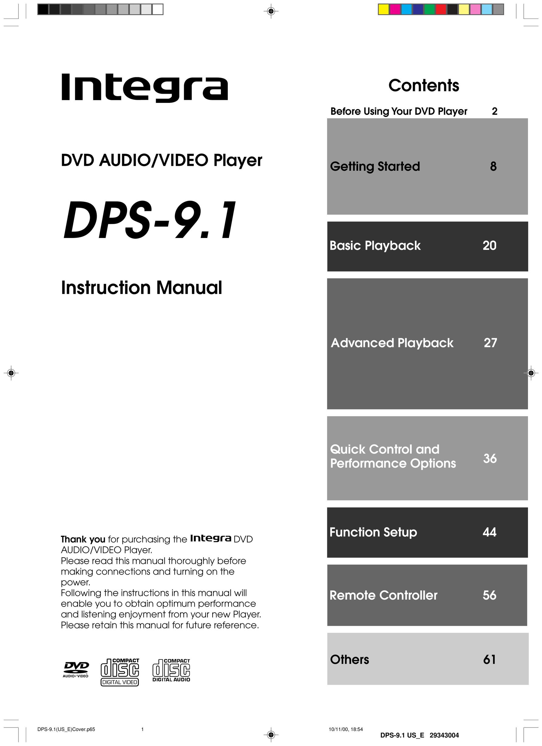 Integra DPS-9.1 DVD Player User Manual