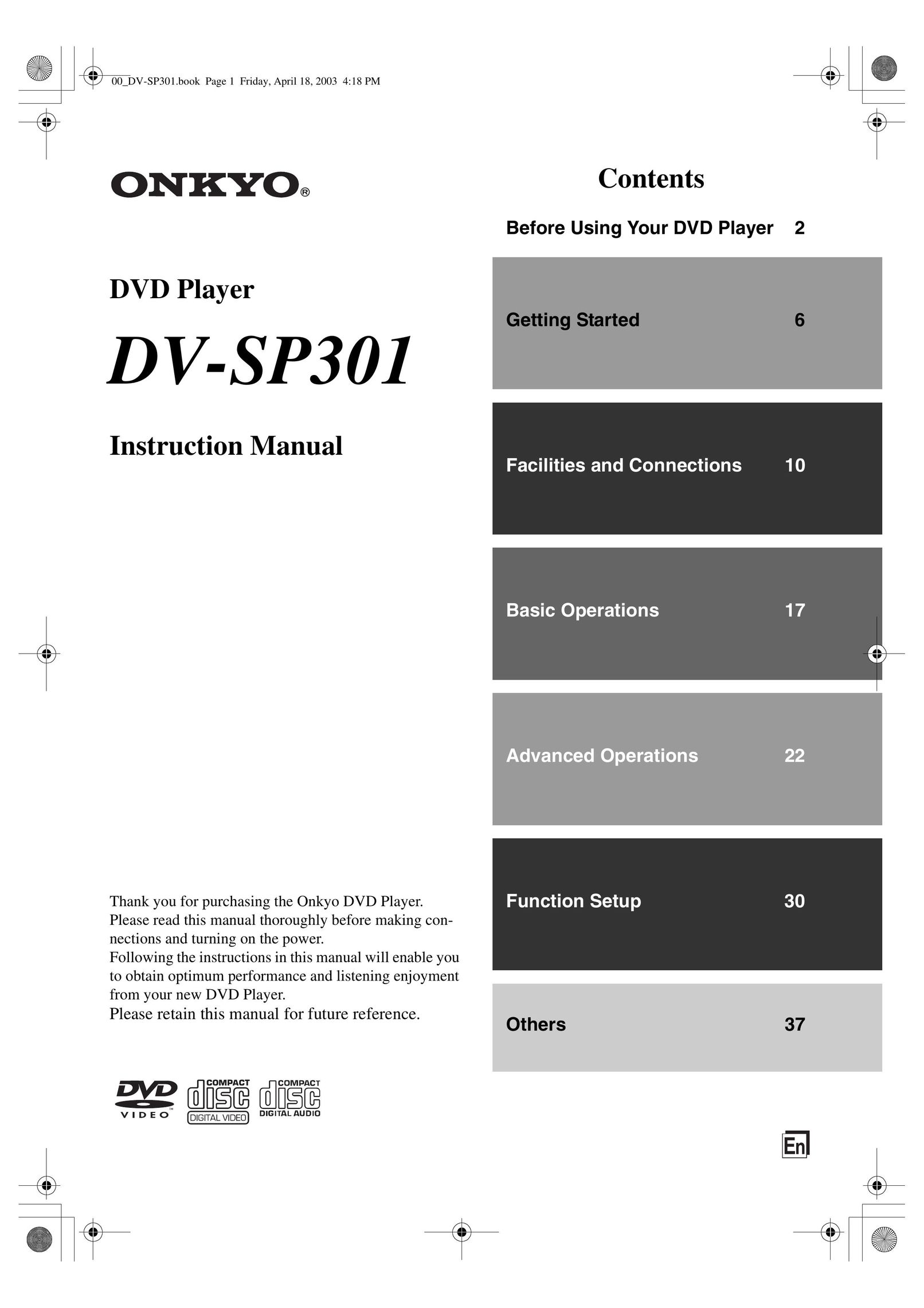 Integra DV-SP301 DVD Player User Manual