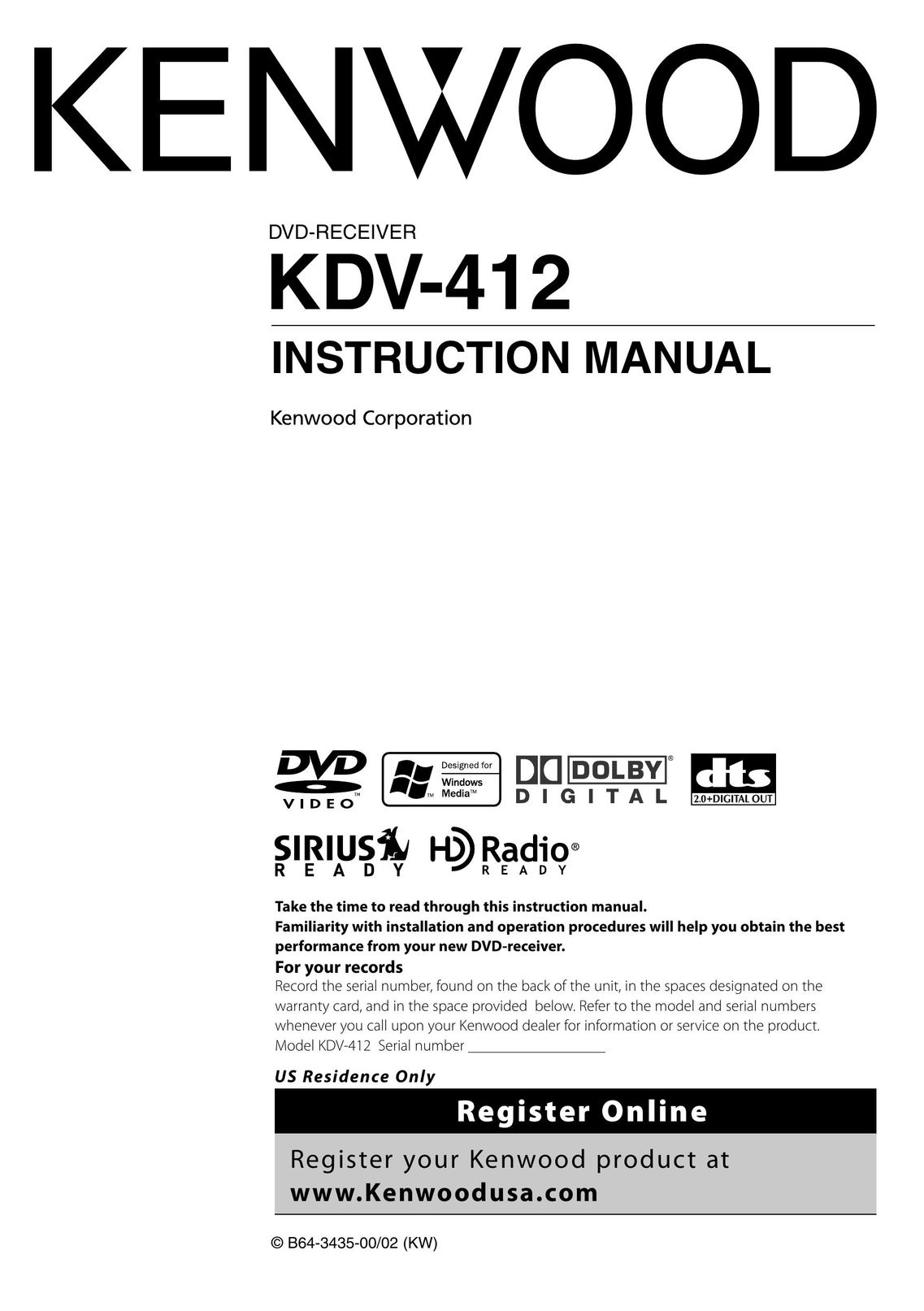 Kenwood KDV-412 DVD Player User Manual