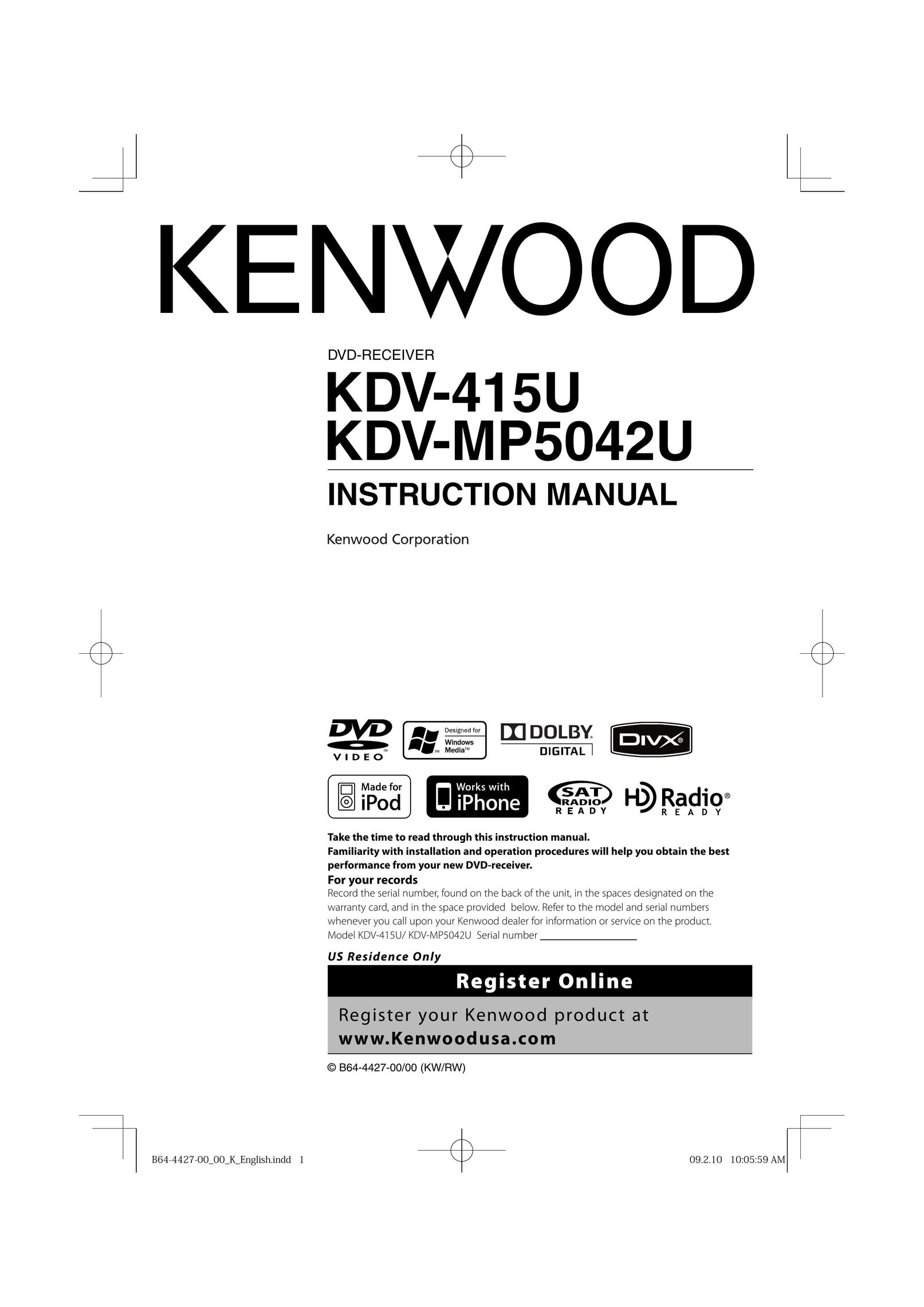 Kenwood KDV-MP5042U DVD Player User Manual