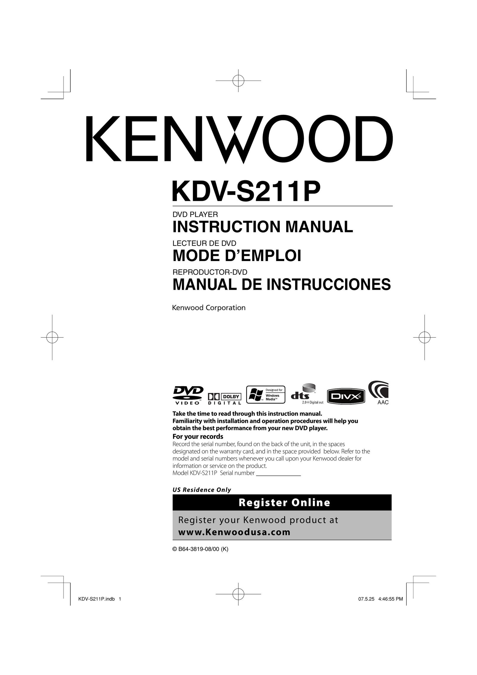 Kenwood KDV-S211P DVD Player User Manual