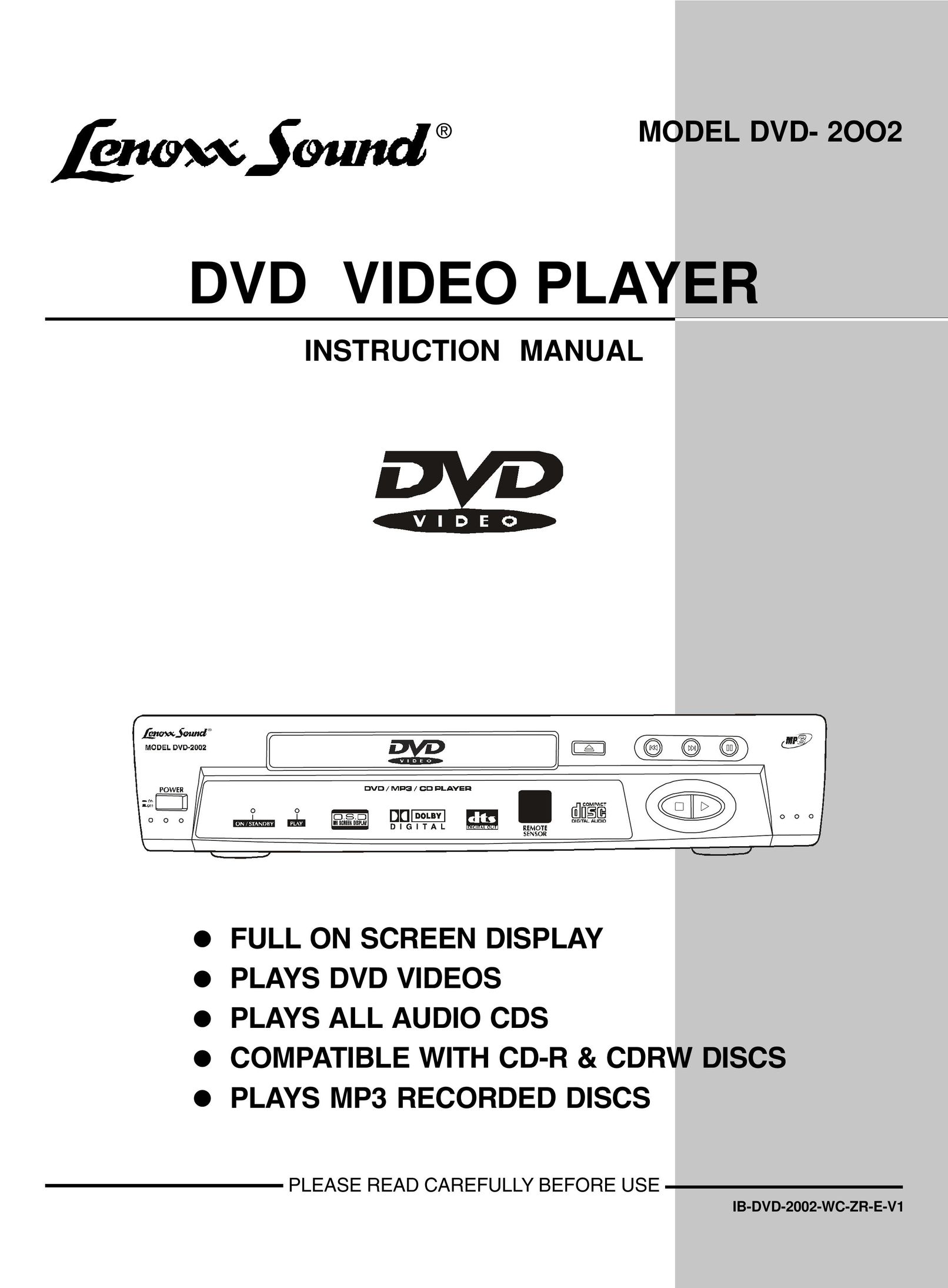 Lenoxx Electronics DVD-2002 DVD Player User Manual
