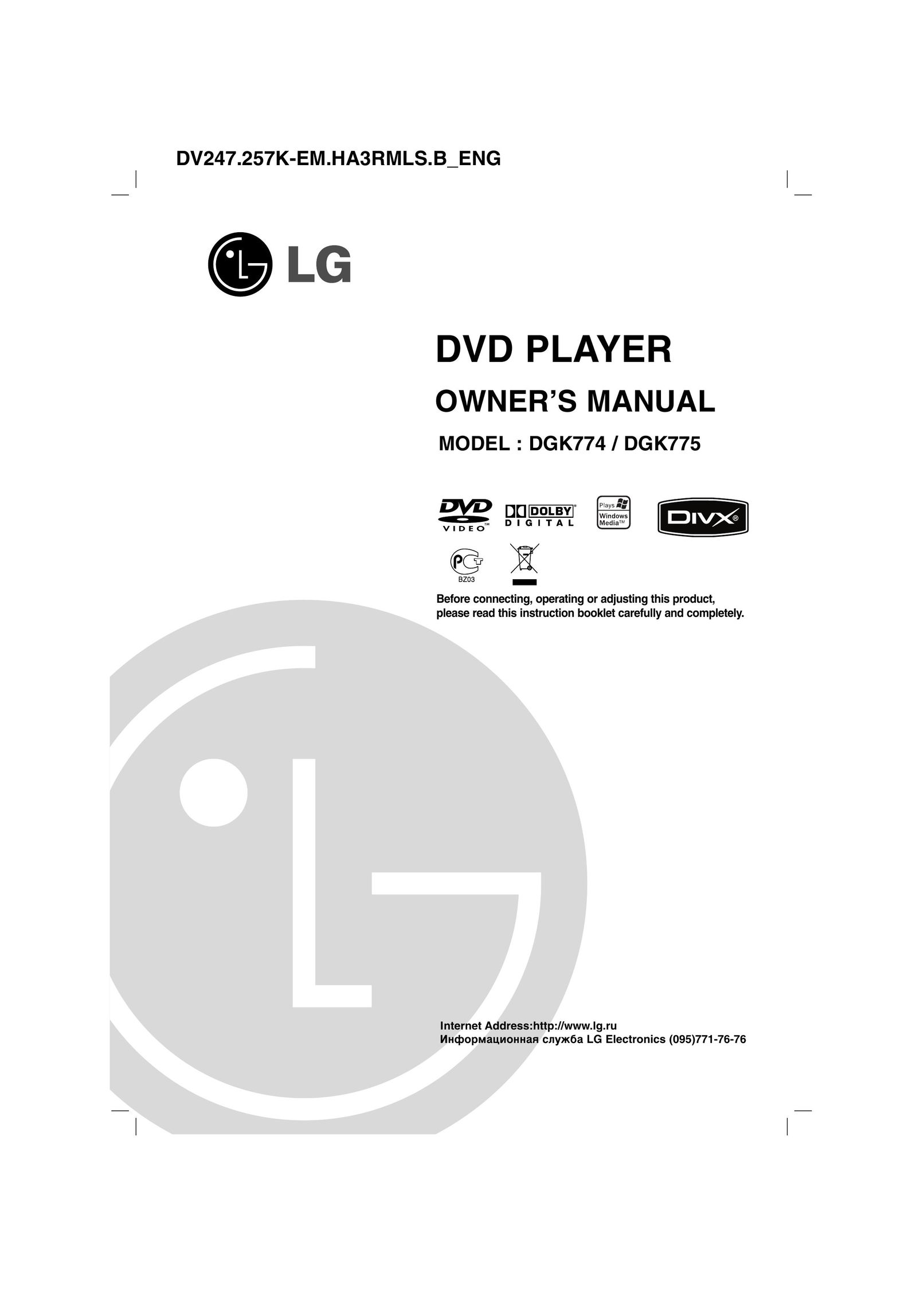 LG Electronics DGK774 DVD Player User Manual