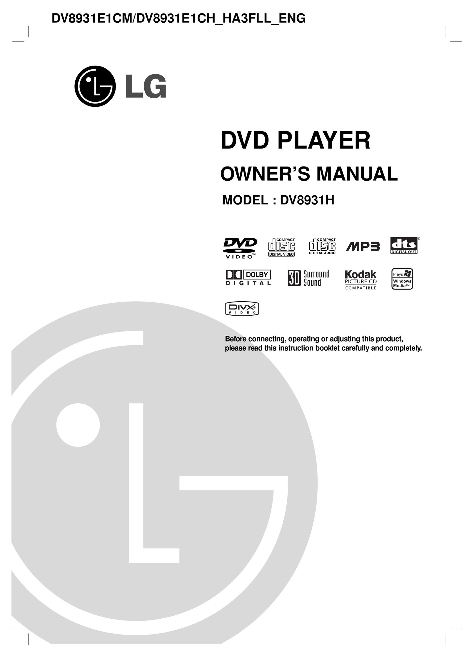 LG Electronics DV8931H DVD Player User Manual