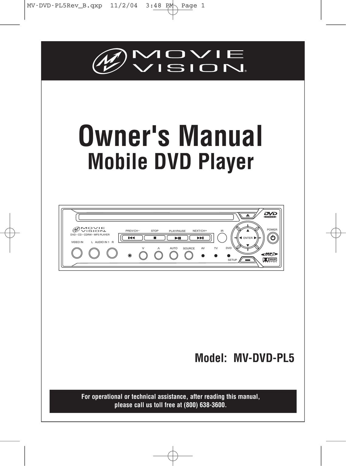 Magnadyne MV-DVD-PL5 DVD Player User Manual