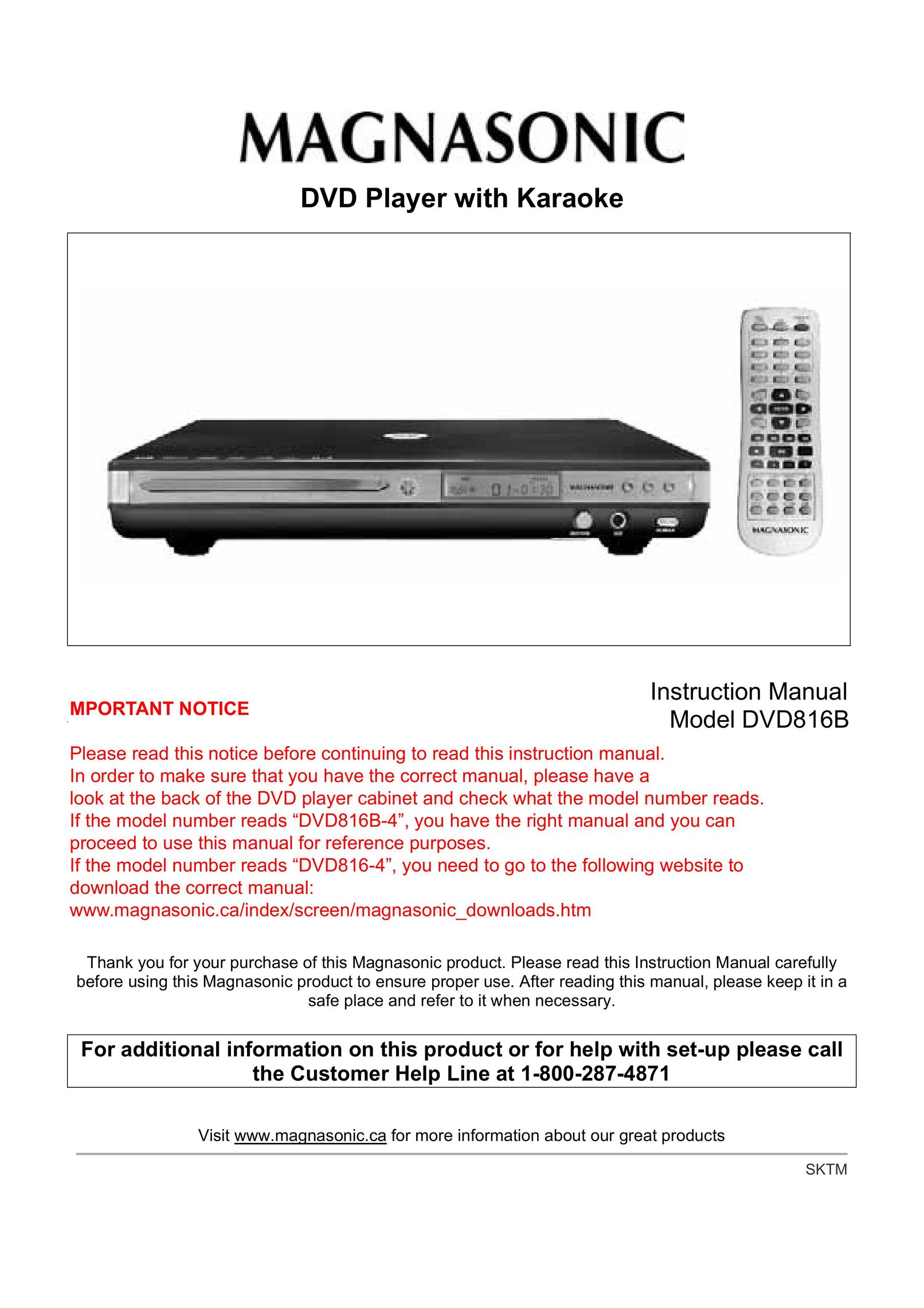Magnasonic DVD816B DVD Player User Manual